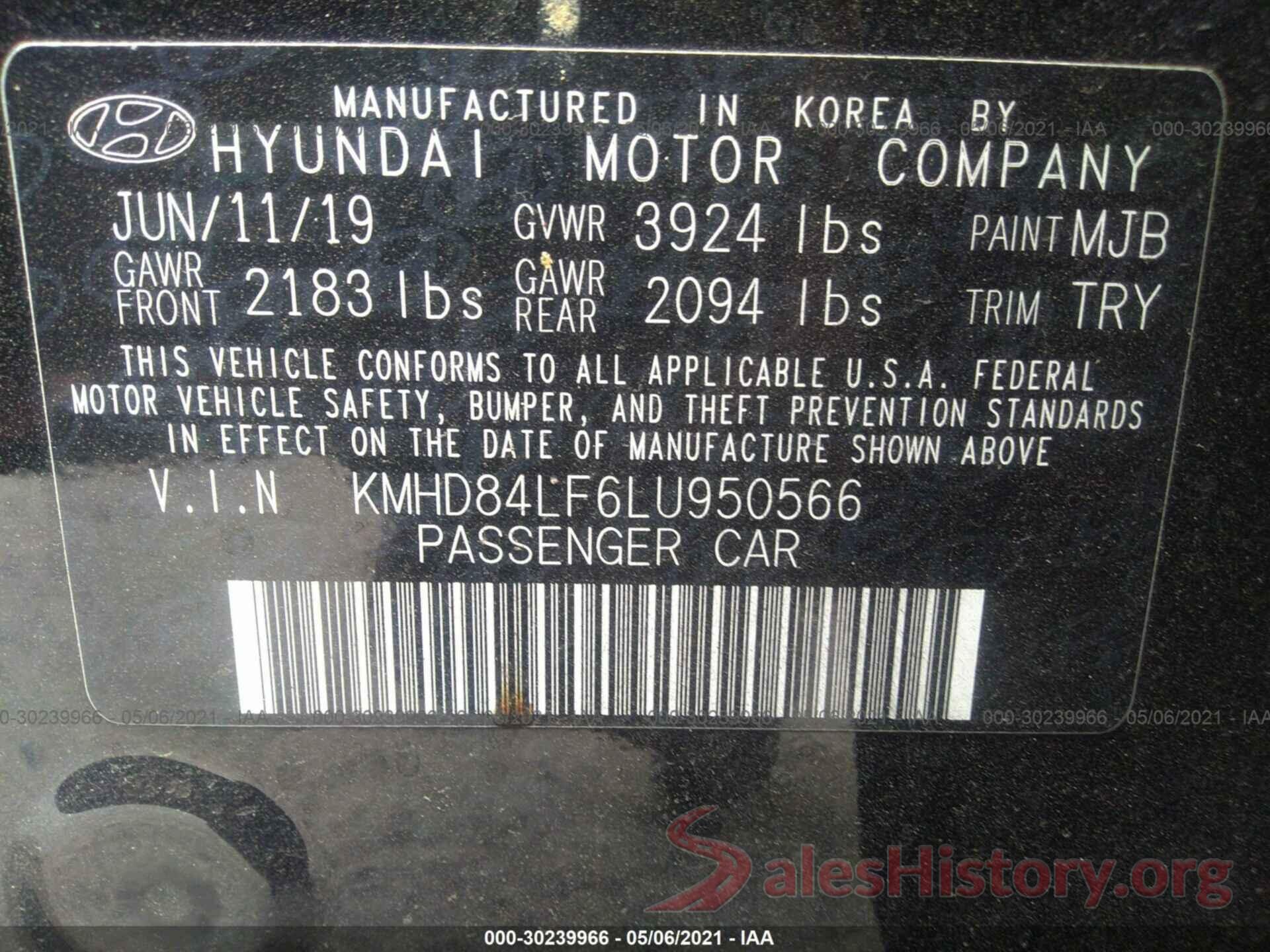 KMHD84LF6LU950566 2020 HYUNDAI ELANTRA