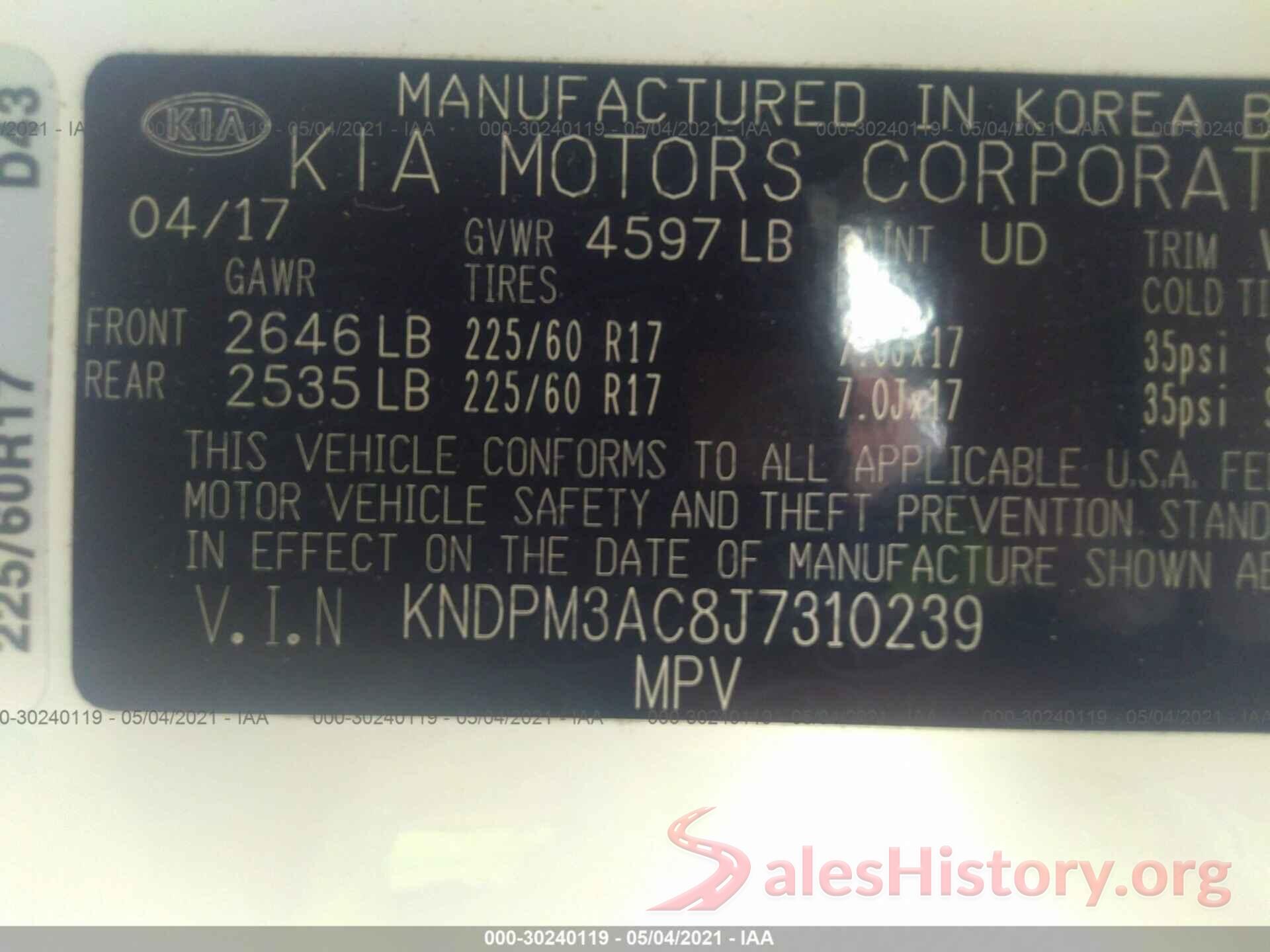 KNDPM3AC8J7310239 2018 KIA SPORTAGE