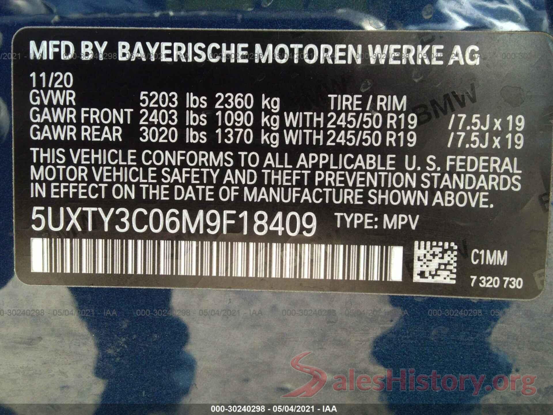 5UXTY3C06M9F18409 2021 BMW X3