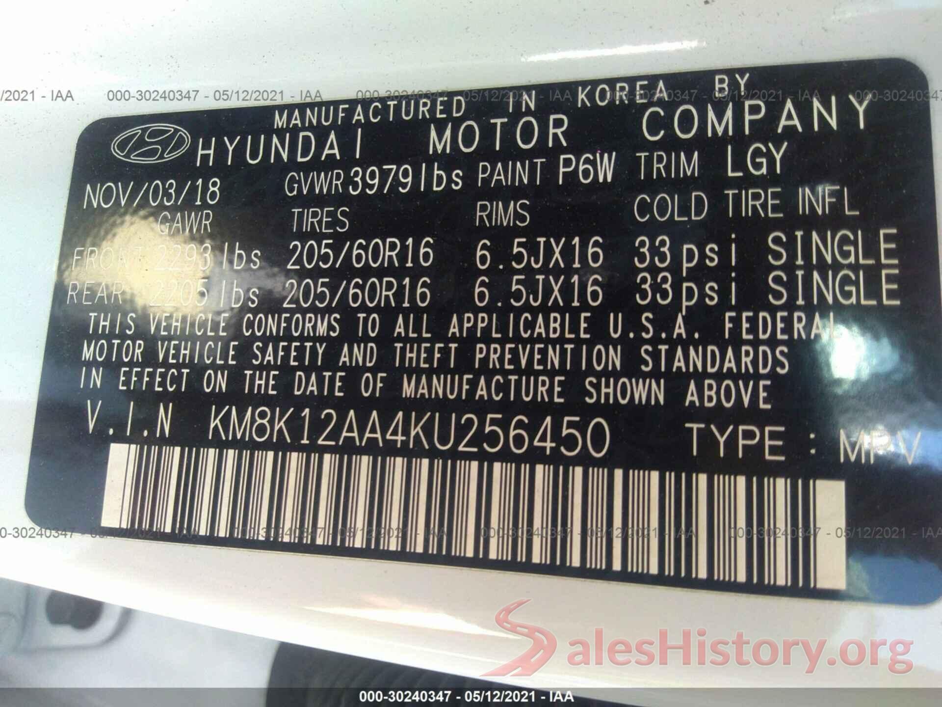 KM8K12AA4KU256450 2019 HYUNDAI KONA