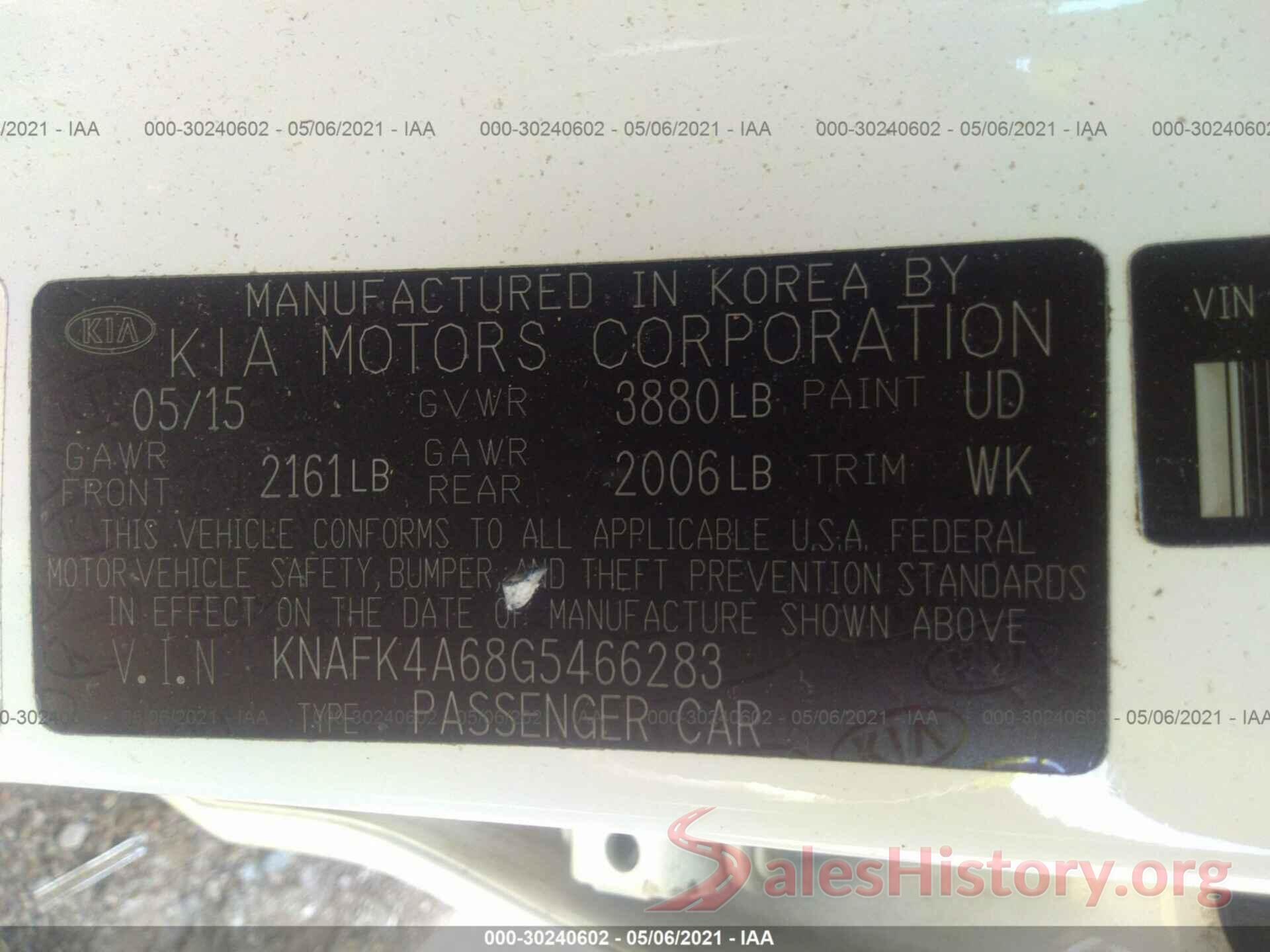 KNAFK4A68G5466283 2016 KIA FORTE