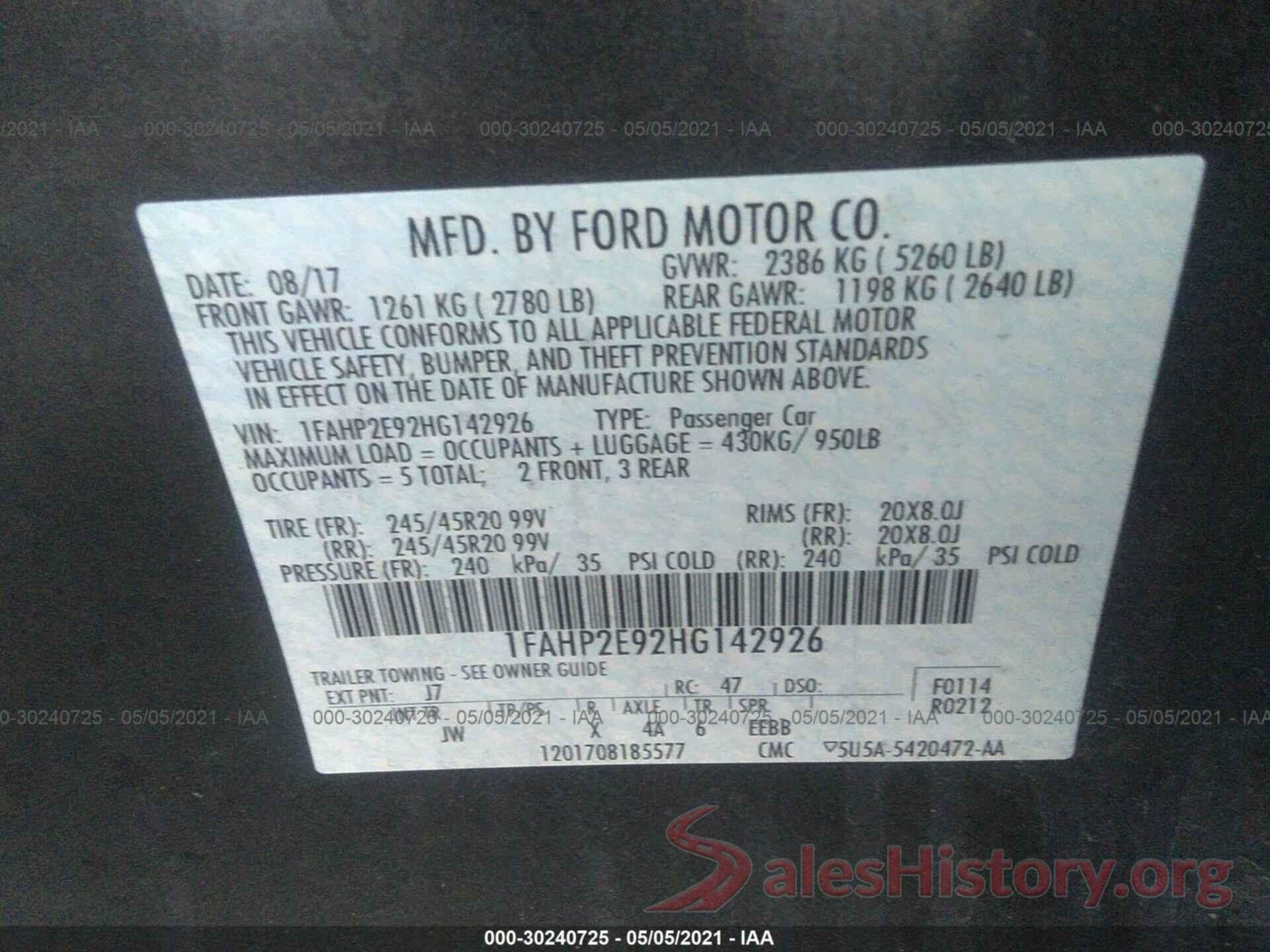 1FAHP2E92HG142926 2017 FORD TAURUS