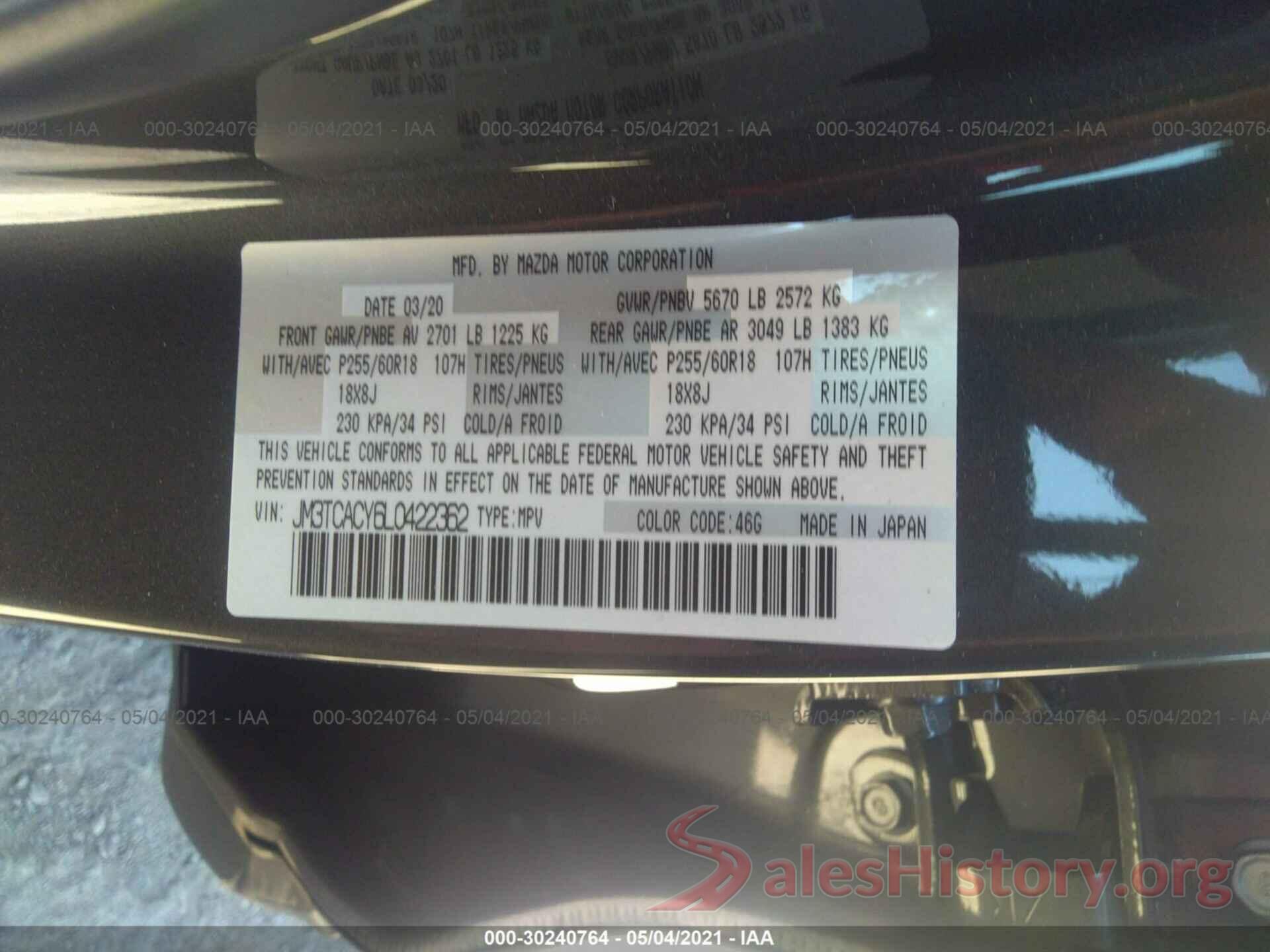 JM3TCACY6L0422362 2020 MAZDA CX-9