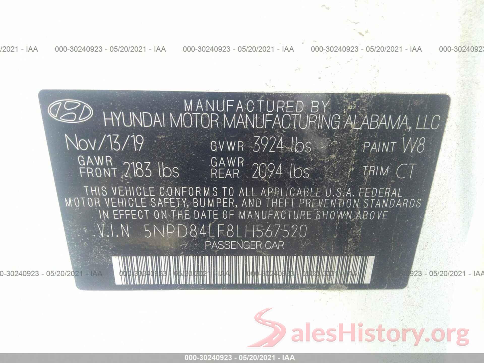 5NPD84LF8LH567520 2020 HYUNDAI ELANTRA