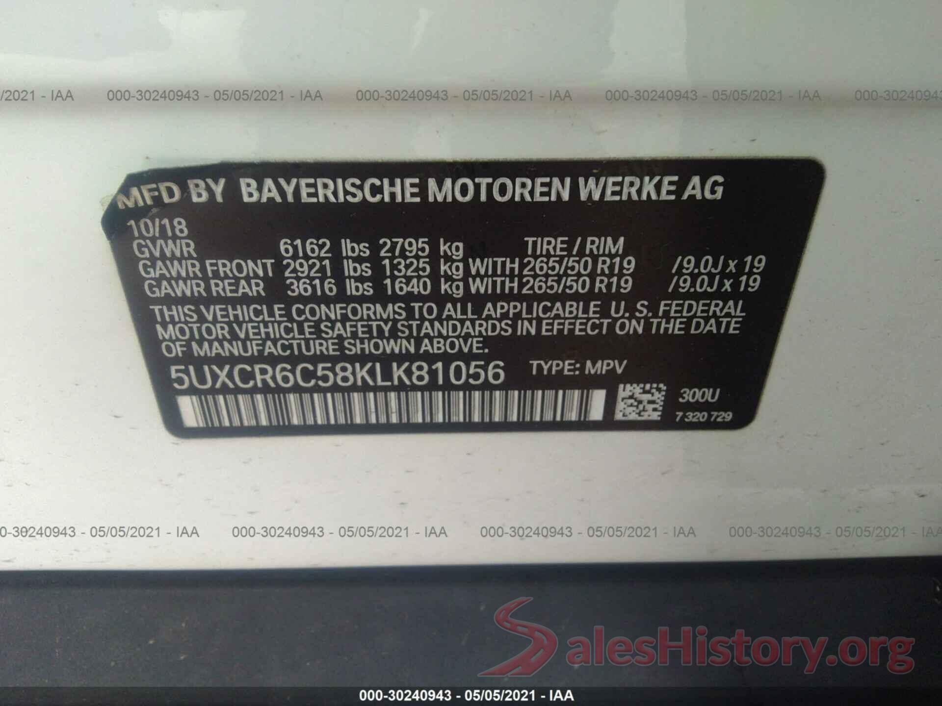 5UXCR6C58KLK81056 2019 BMW X5