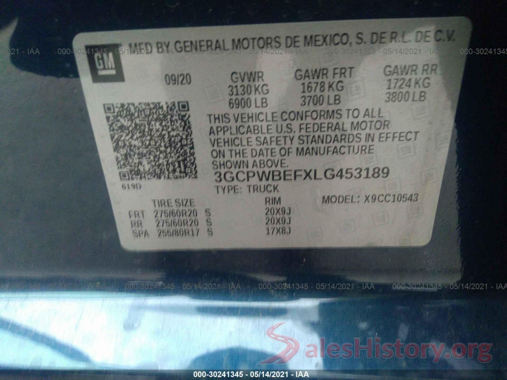 3GCPWBEFXLG453189 2020 CHEVROLET SILVERADO 1500