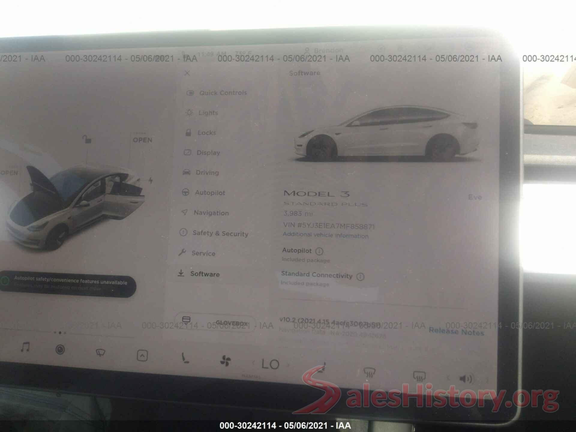 5YJ3E1EA7MF858871 2021 TESLA MODEL 3