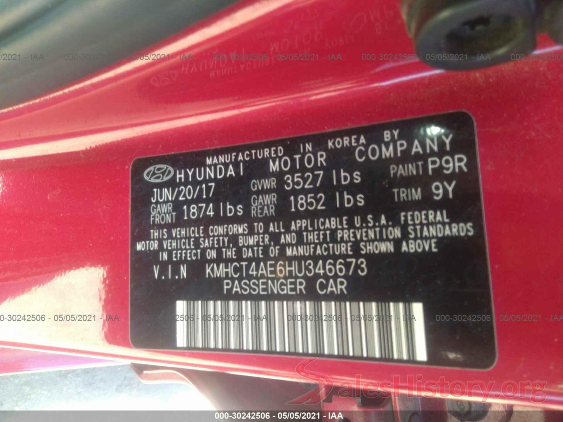 KMHCT4AE6HU346673 2017 HYUNDAI ACCENT