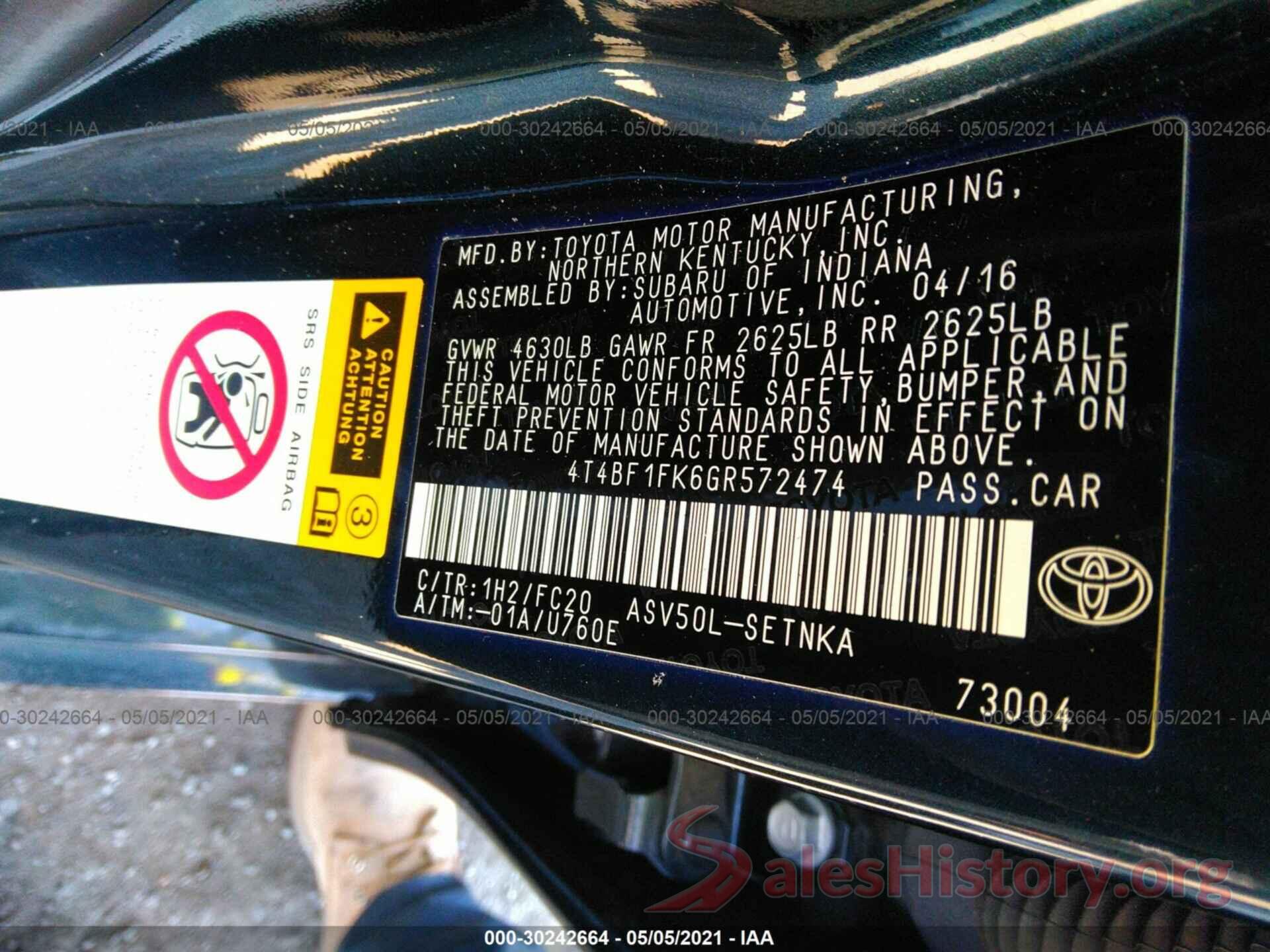 4T4BF1FK6GR572474 2016 TOYOTA CAMRY