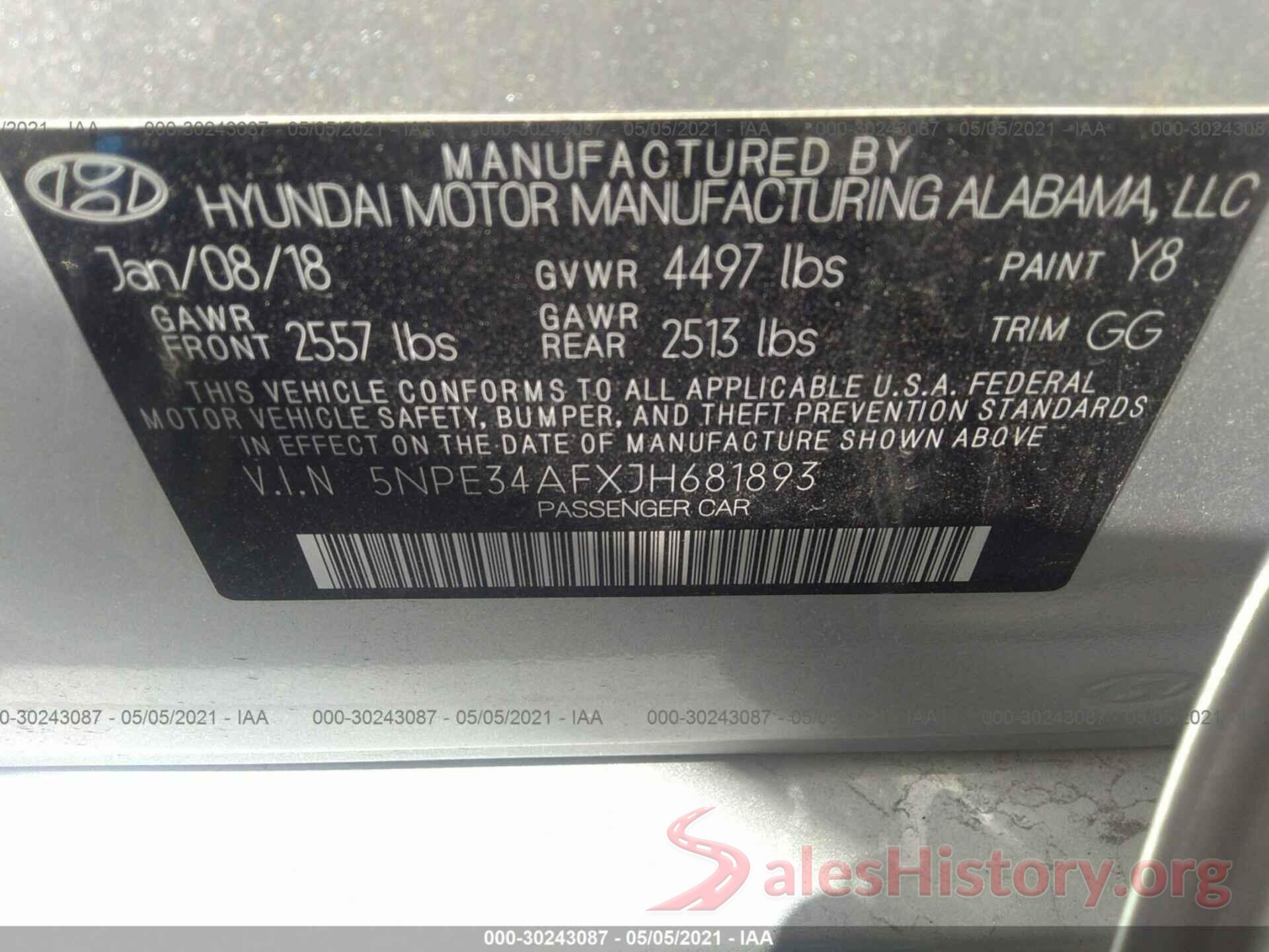 5NPE34AFXJH681893 2018 HYUNDAI SONATA