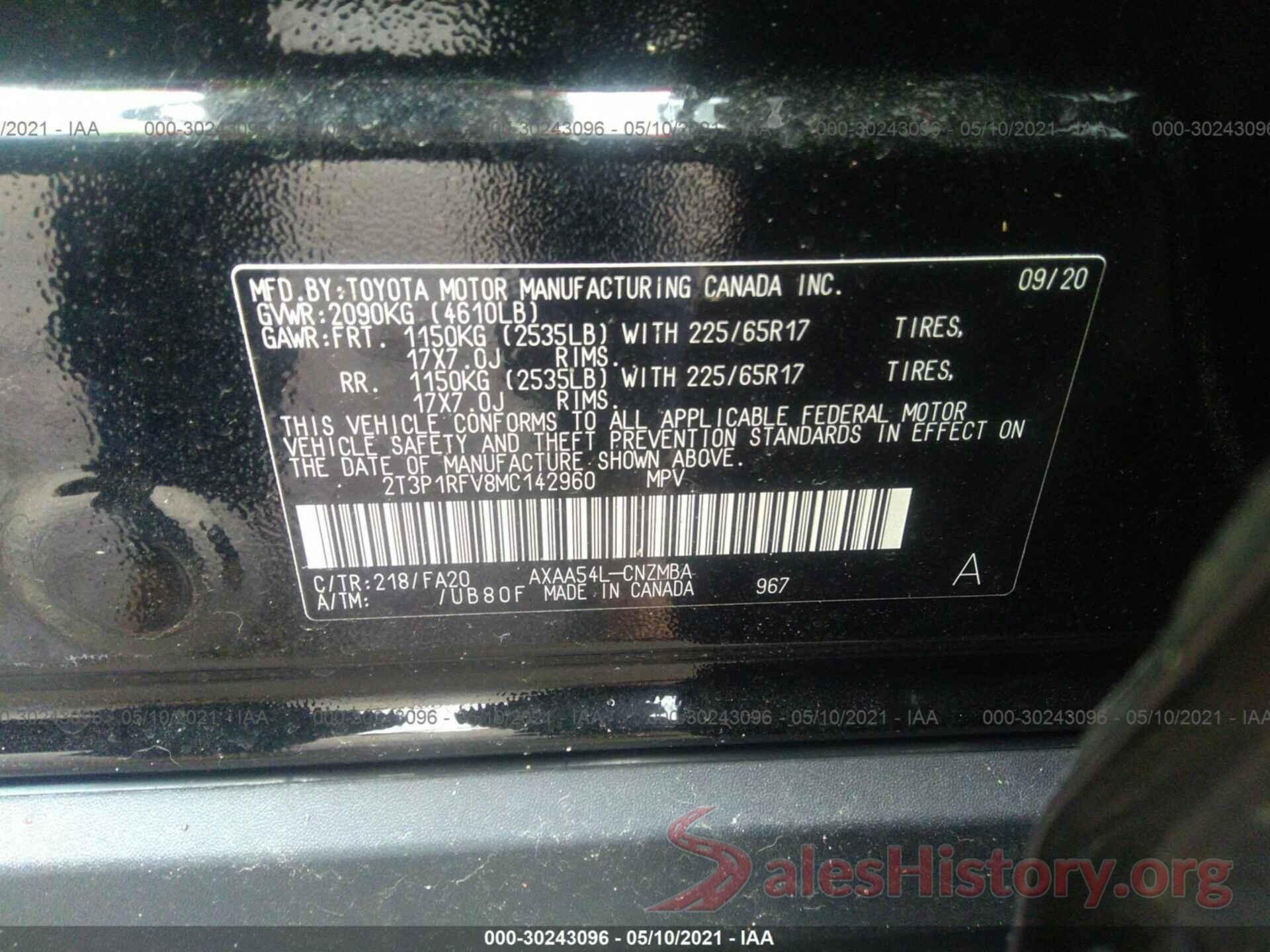 2T3P1RFV8MC142960 2021 TOYOTA RAV4