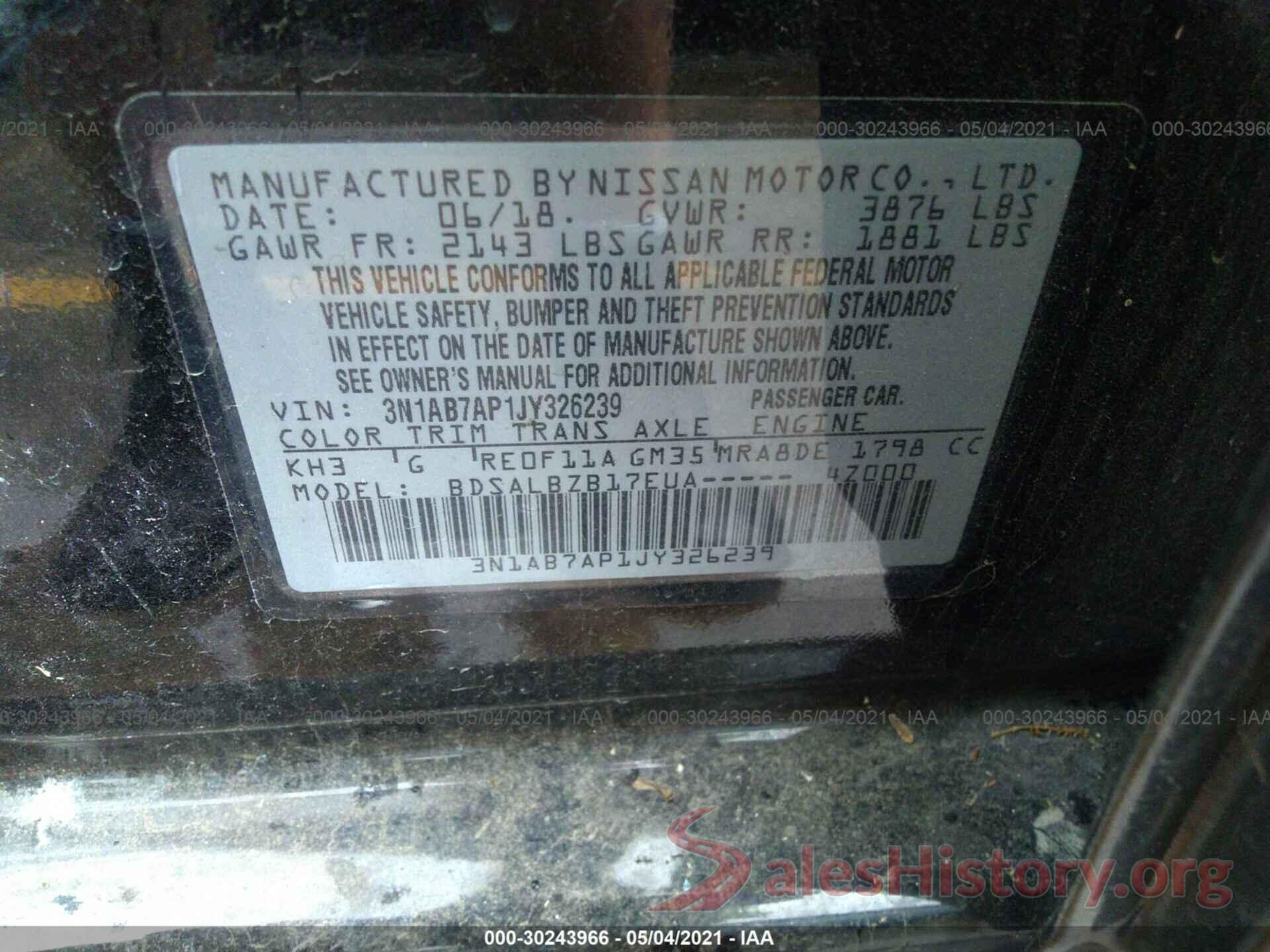 3N1AB7AP1JY326239 2018 NISSAN SENTRA