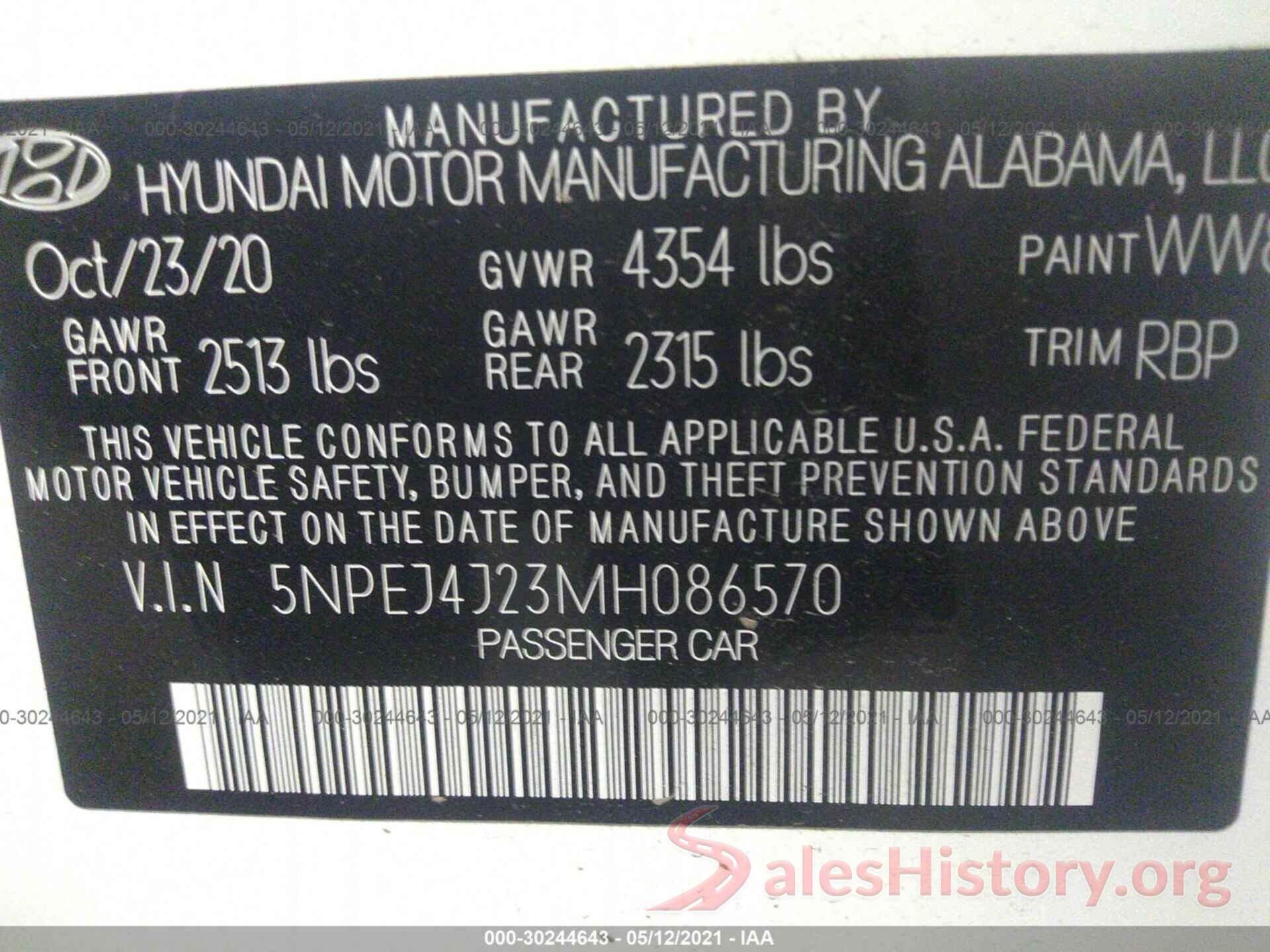 5NPEJ4J23MH086570 2021 HYUNDAI SONATA