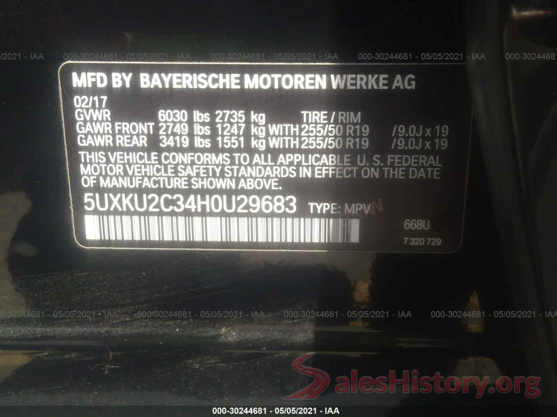 5UXKU2C34H0U29683 2017 BMW X6