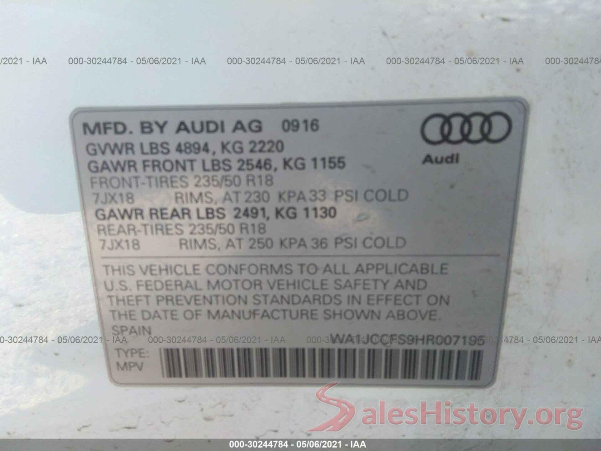 WA1JCCFS9HR007195 2017 AUDI Q3