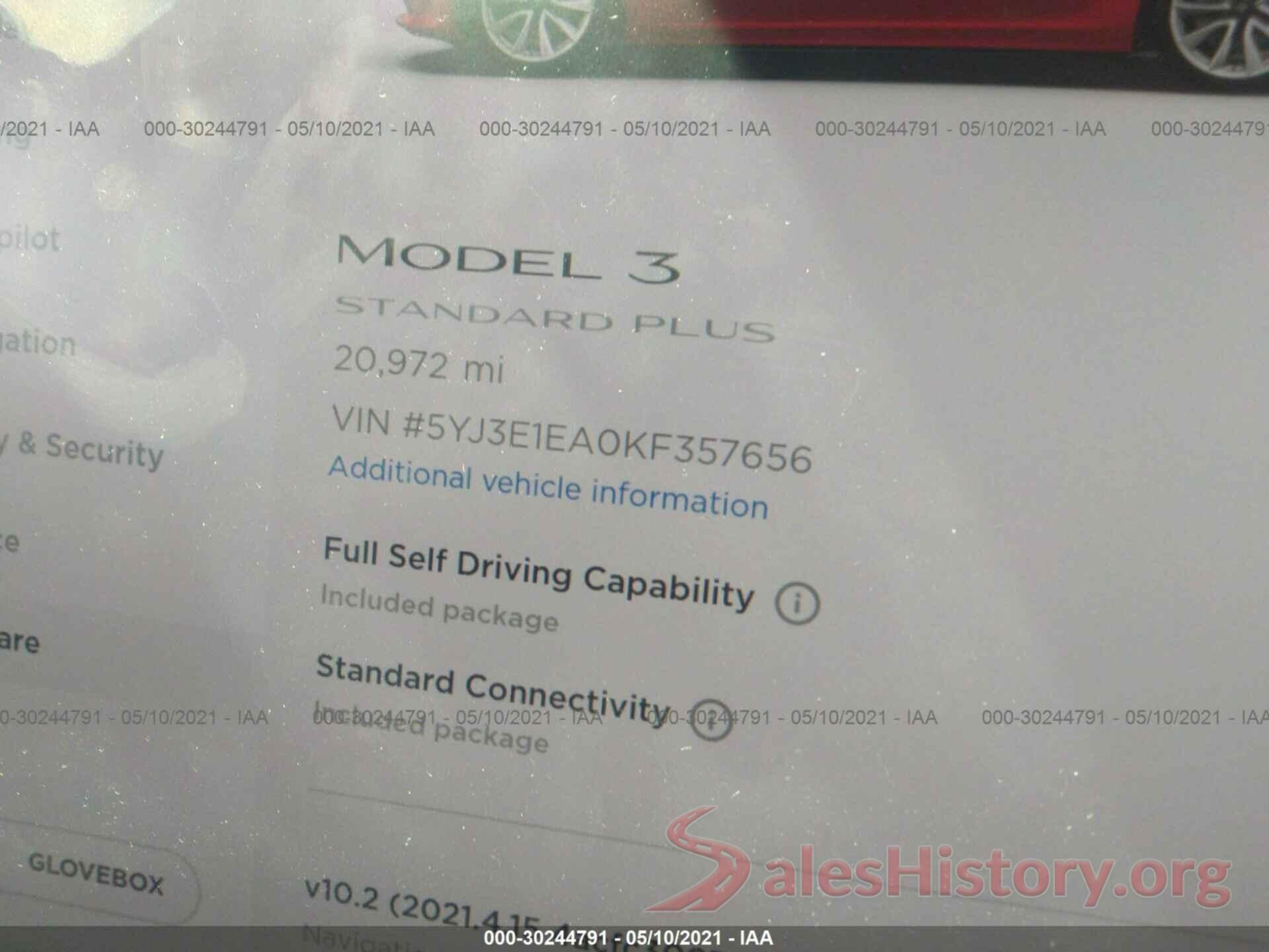 5YJ3E1EA0KF357656 2019 TESLA MODEL 3