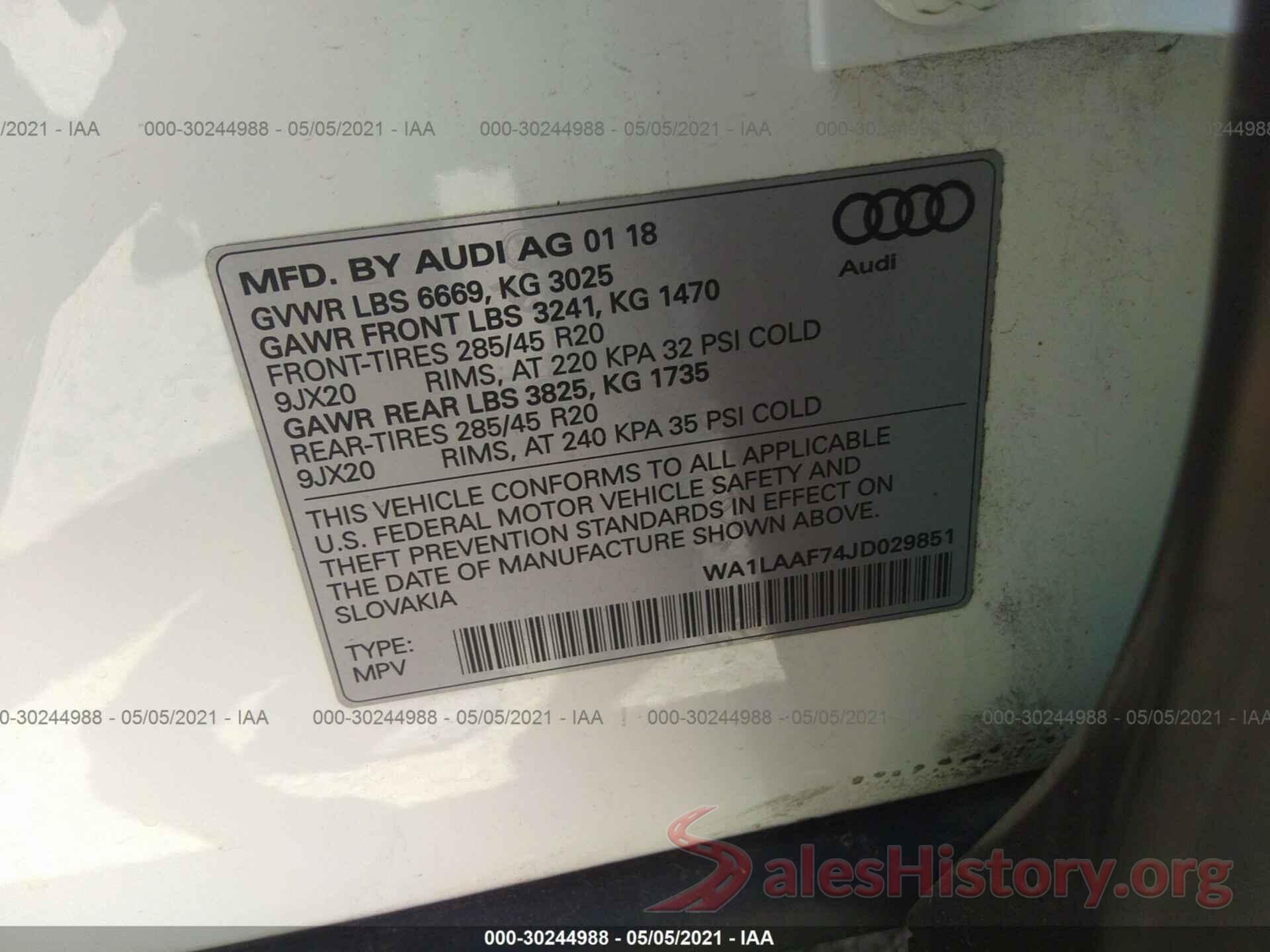 WA1LAAF74JD029851 2018 AUDI Q7