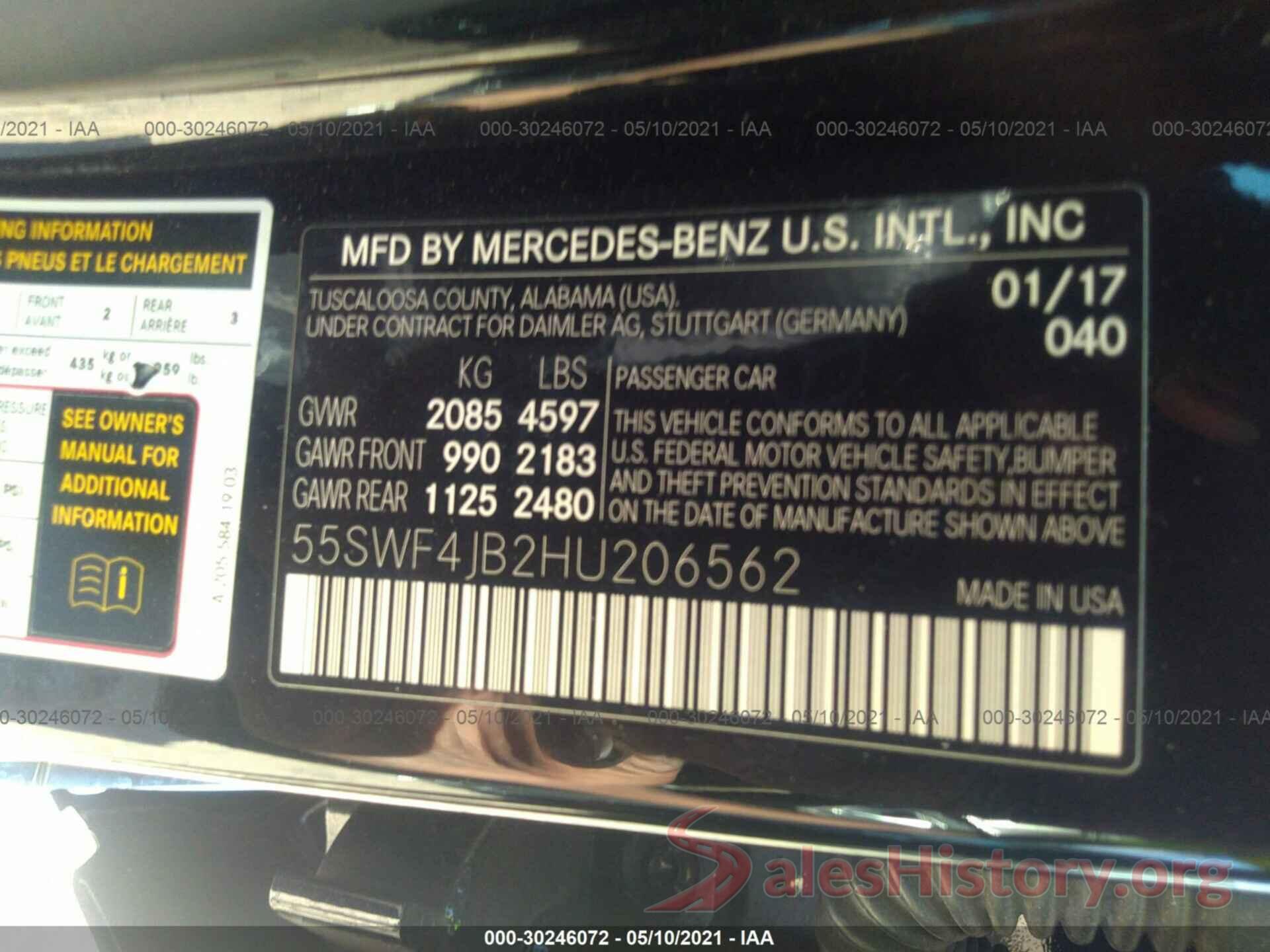 55SWF4JB2HU206562 2017 MERCEDES-BENZ C-CLASS