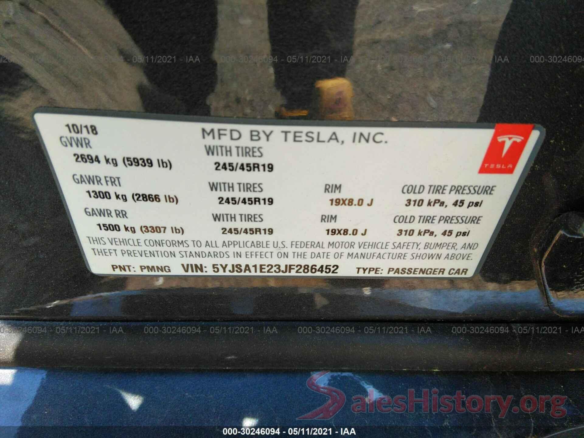 5YJSA1E23JF286452 2018 TESLA MODEL S