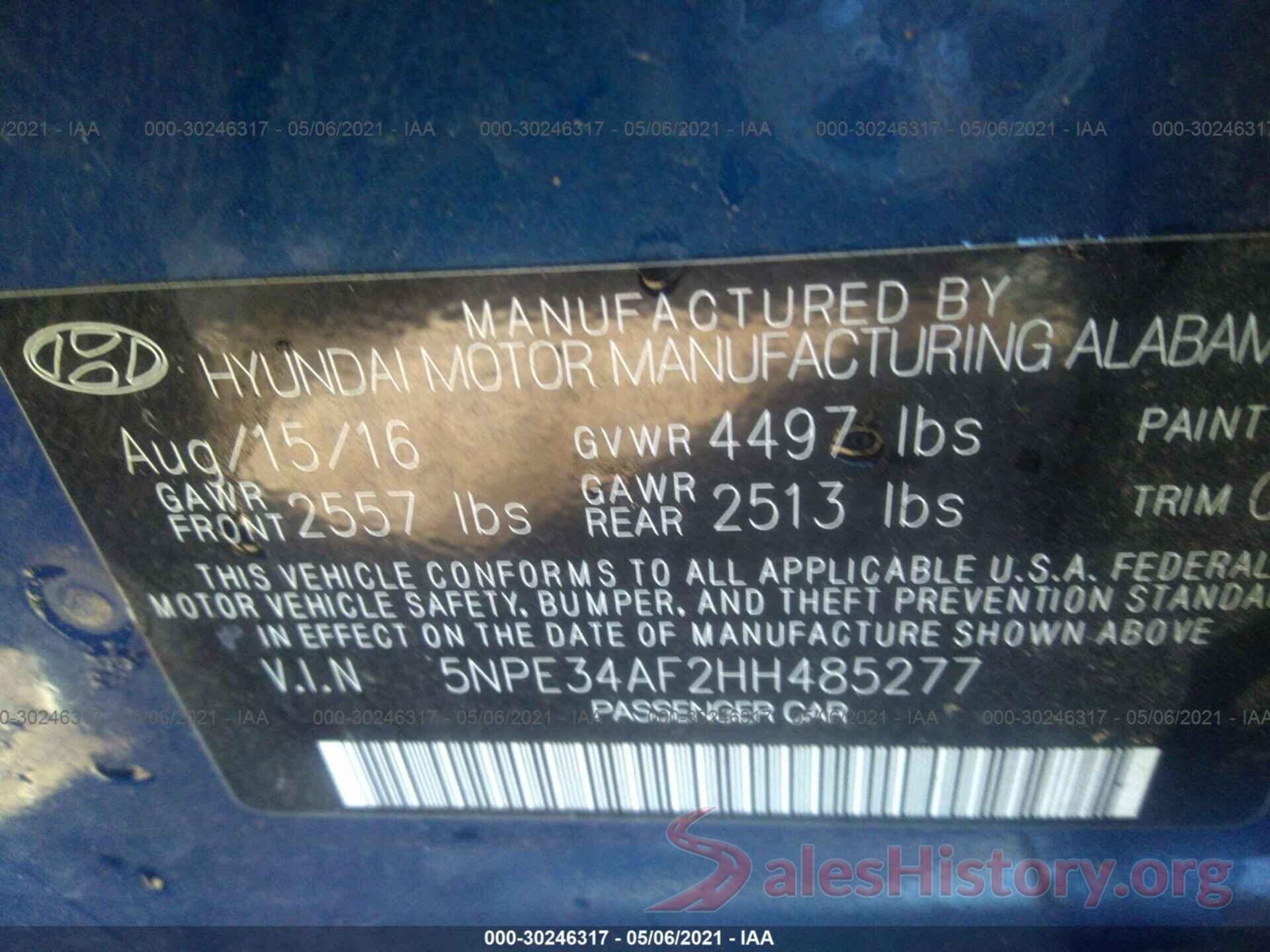 5NPE34AF2HH485277 2017 HYUNDAI SONATA