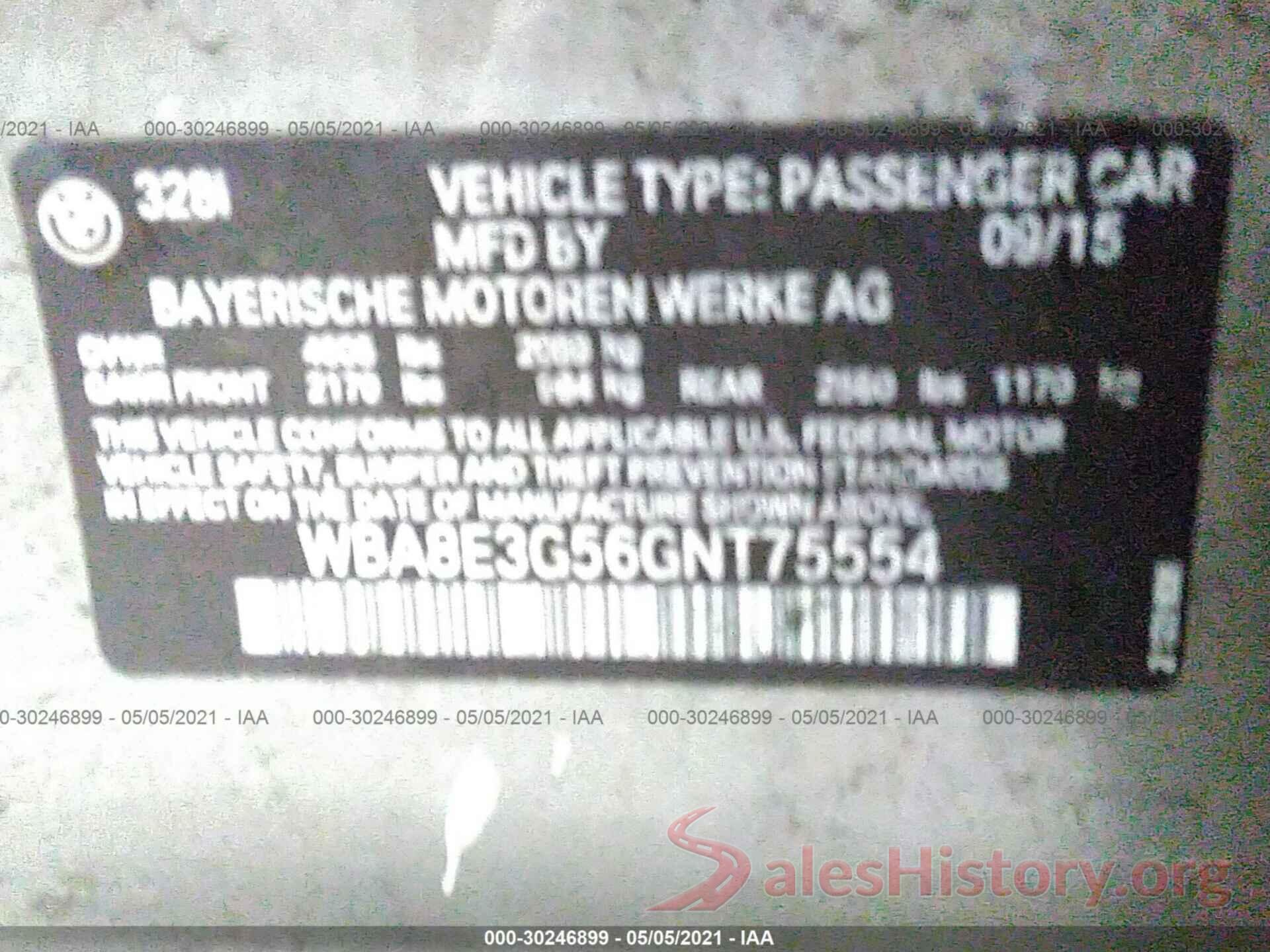 WBA8E3G56GNT75554 2016 BMW 3 SERIES