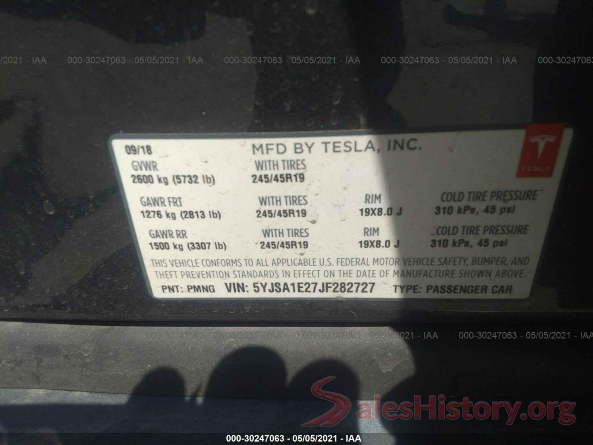 5YJSA1E27JF282727 2018 TESLA MODEL S