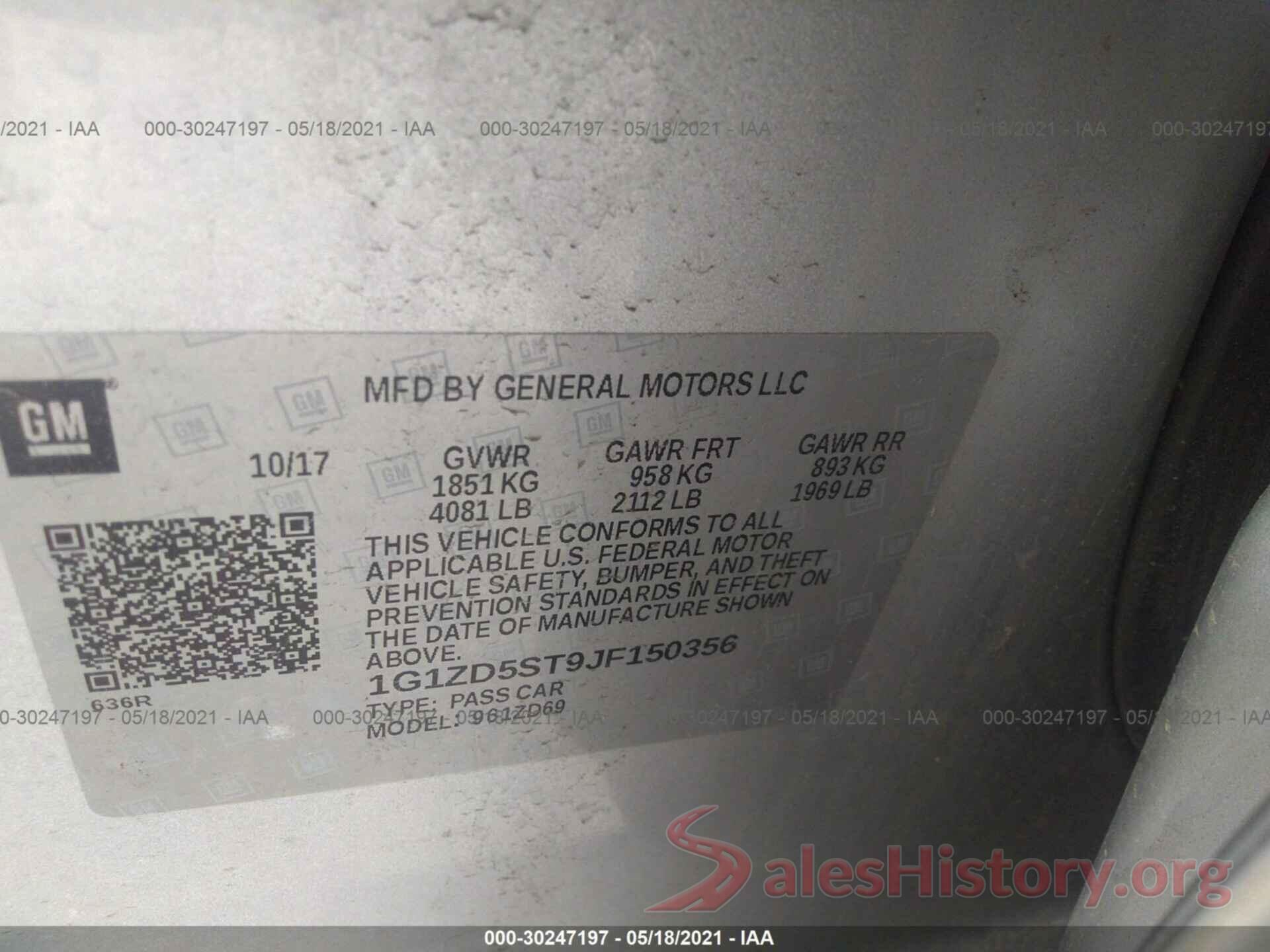 1G1ZD5ST9JF150356 2018 CHEVROLET MALIBU