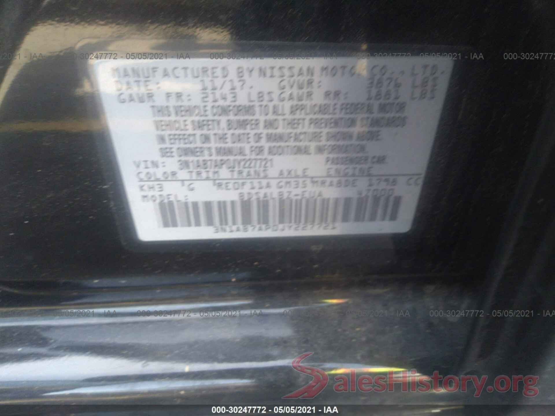 3N1AB7AP0JY227721 2018 NISSAN SENTRA