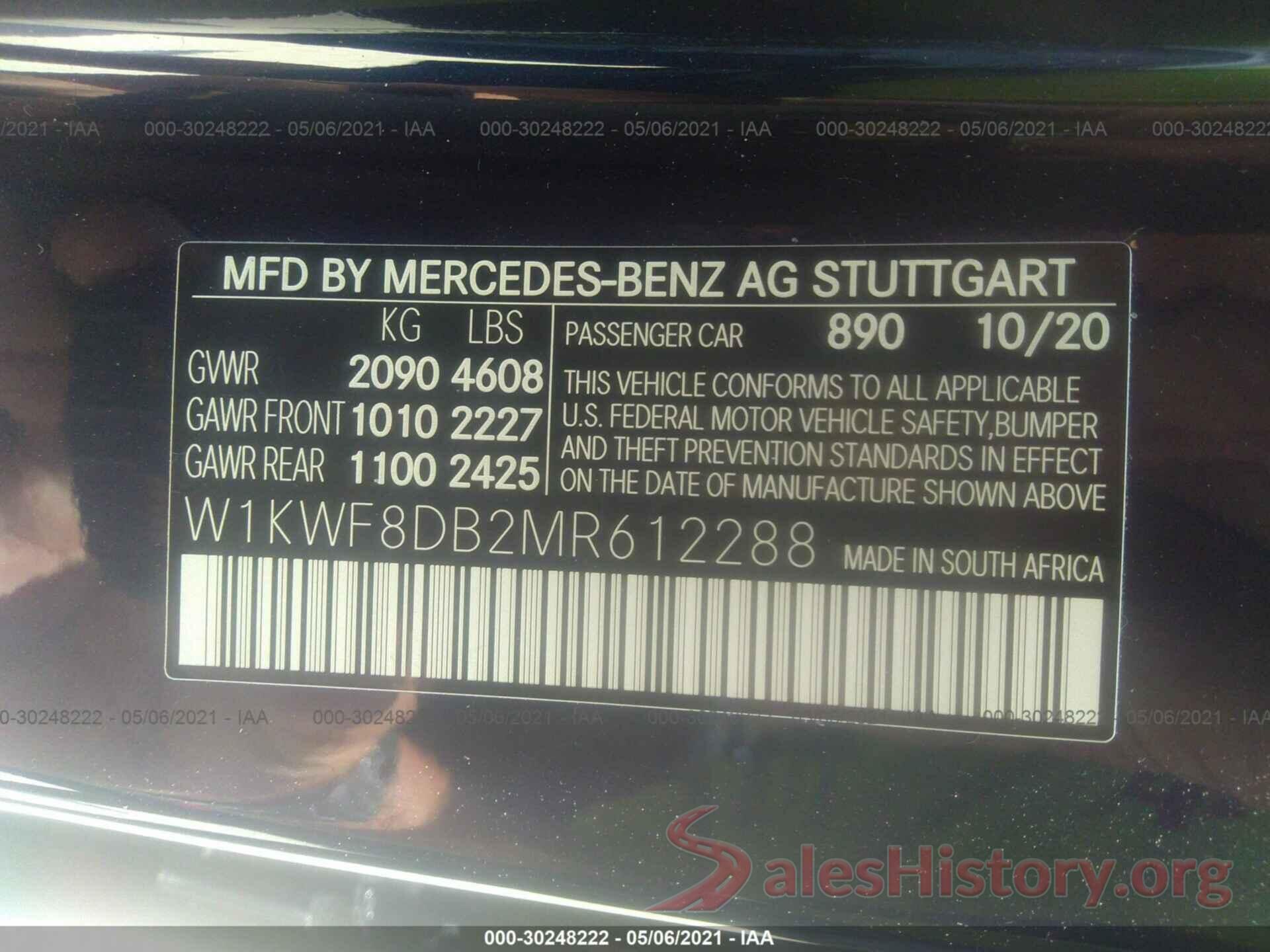 W1KWF8DB2MR612288 2021 MERCEDES-BENZ C-CLASS