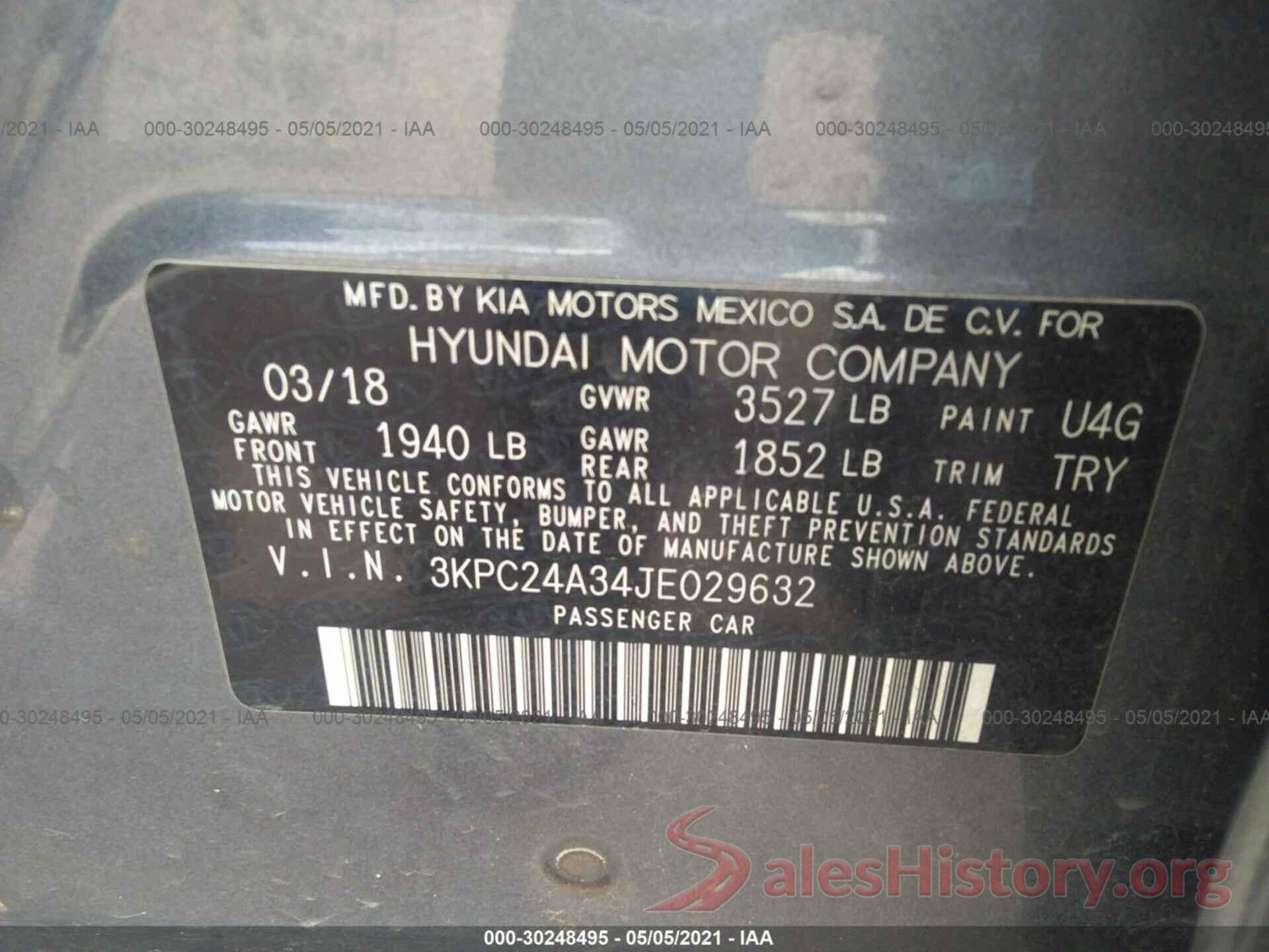 3KPC24A34JE029632 2018 HYUNDAI ACCENT