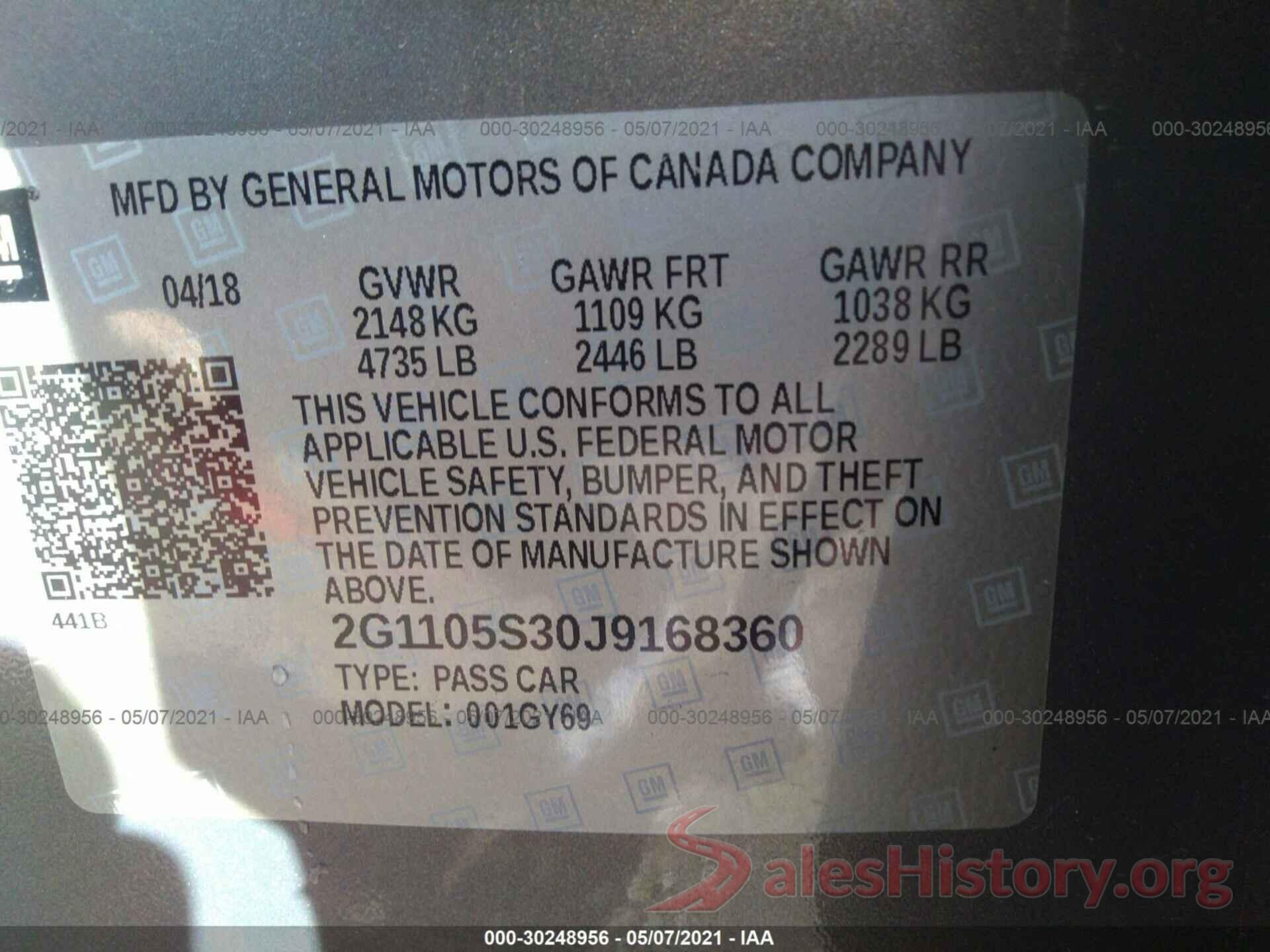 2G1105S30J9168360 2018 CHEVROLET IMPALA