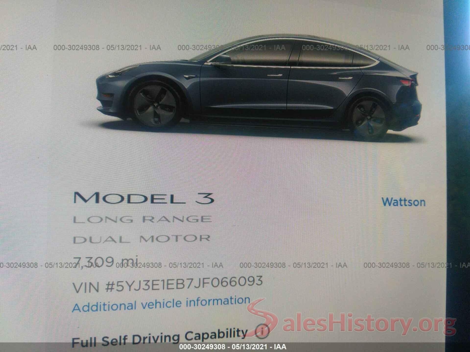 5YJ3E1EB7JF066093 2018 TESLA MODEL 3