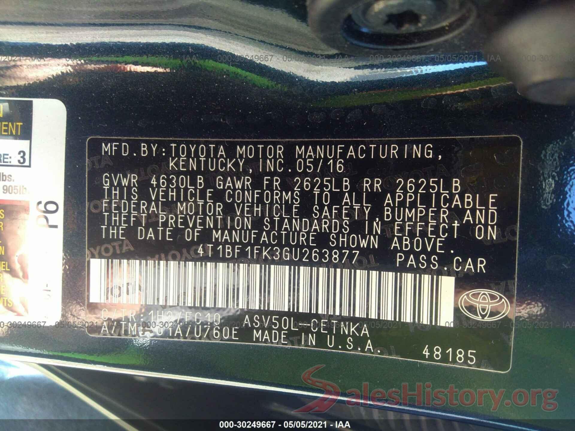 4T1BF1FK3GU263877 2016 TOYOTA CAMRY