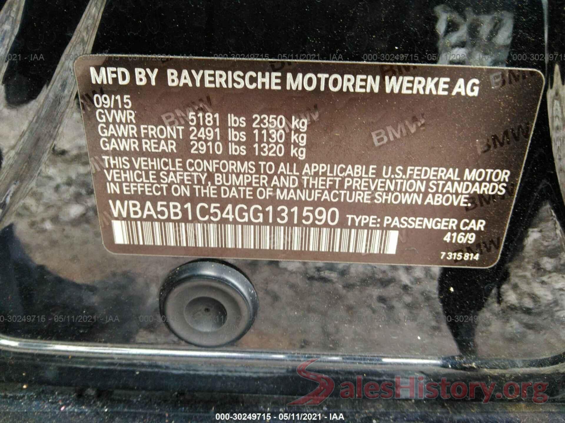 WBA5B1C54GG131590 2016 BMW 5 SERIES