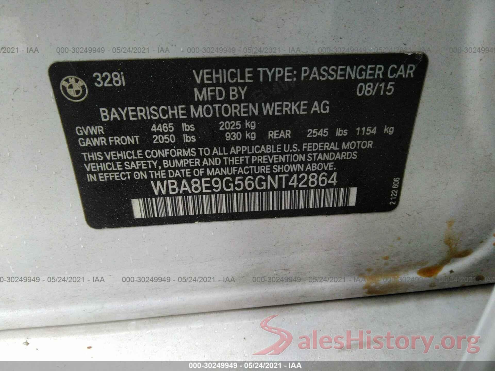 WBA8E9G56GNT42864 2016 BMW 3 SERIES