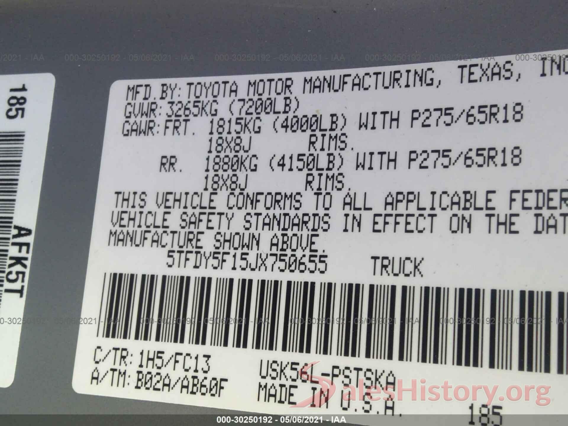 5TFDY5F15JX750655 2018 TOYOTA TUNDRA 4WD