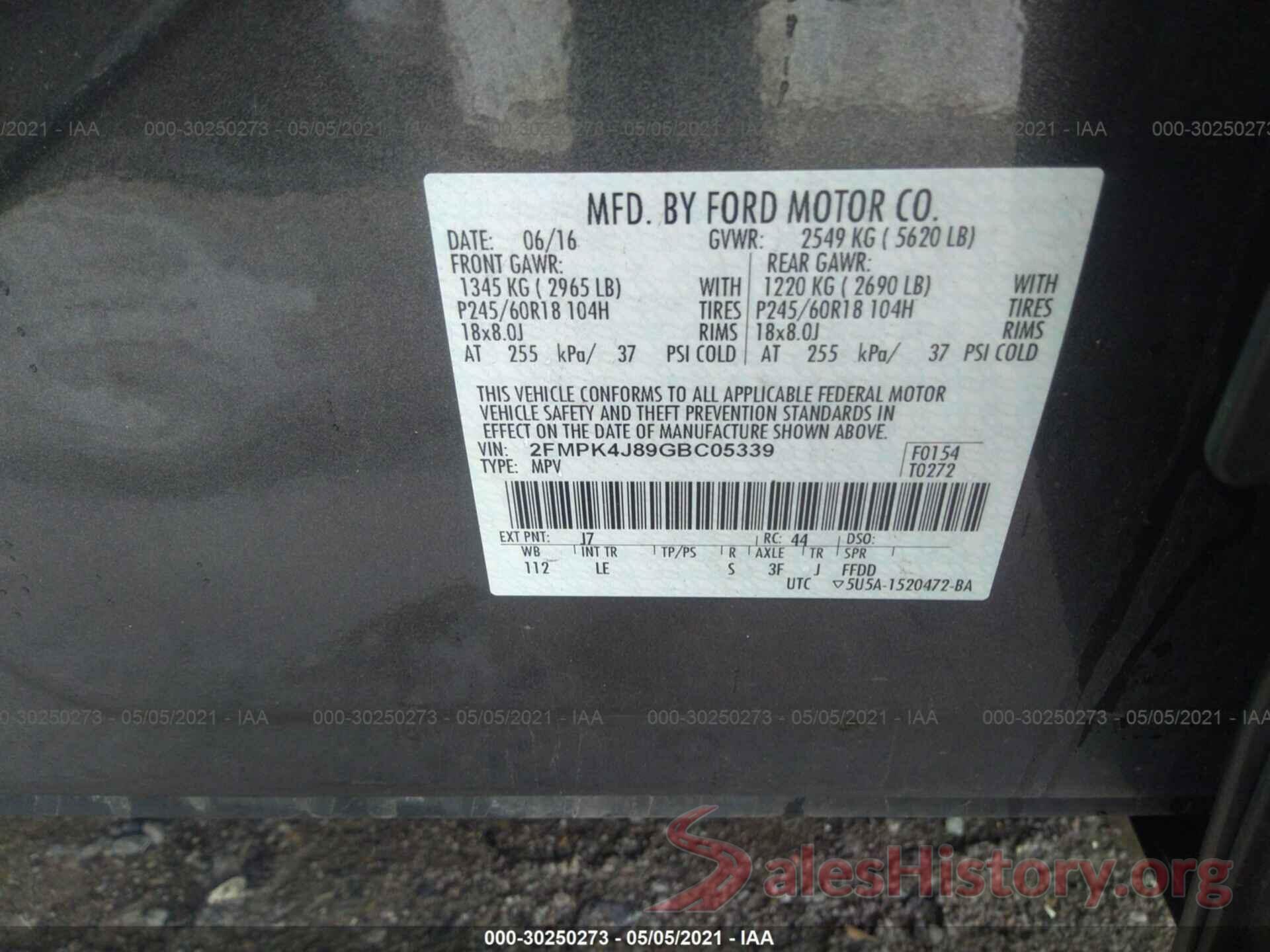 2FMPK4J89GBC05339 2016 FORD EDGE