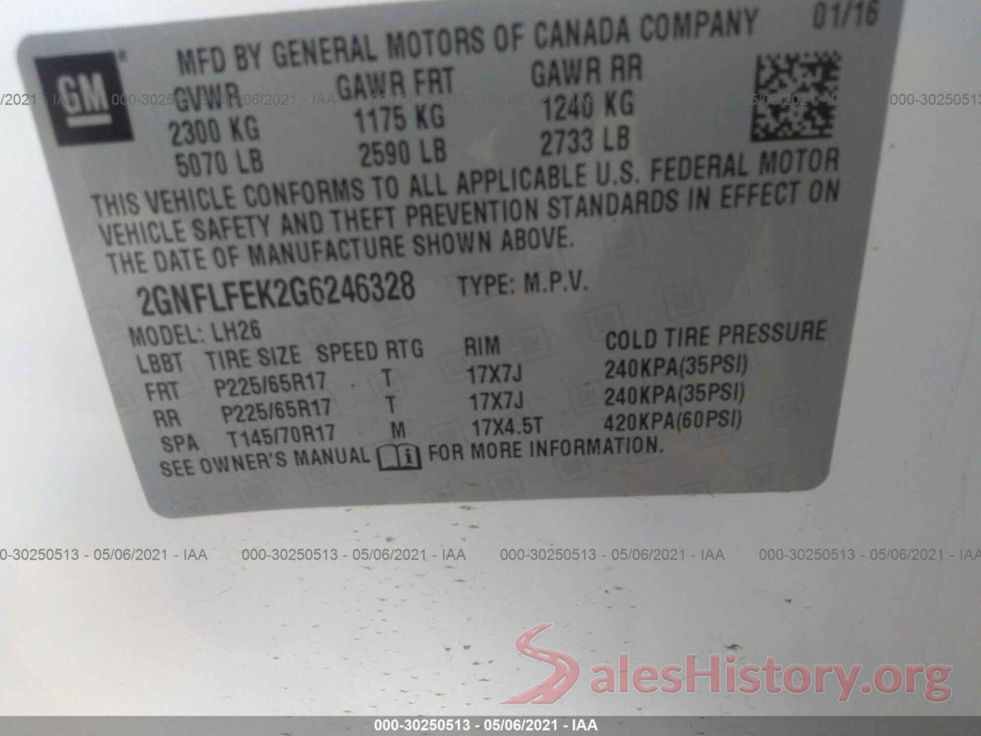 2GNFLFEK2G6246328 2016 CHEVROLET EQUINOX