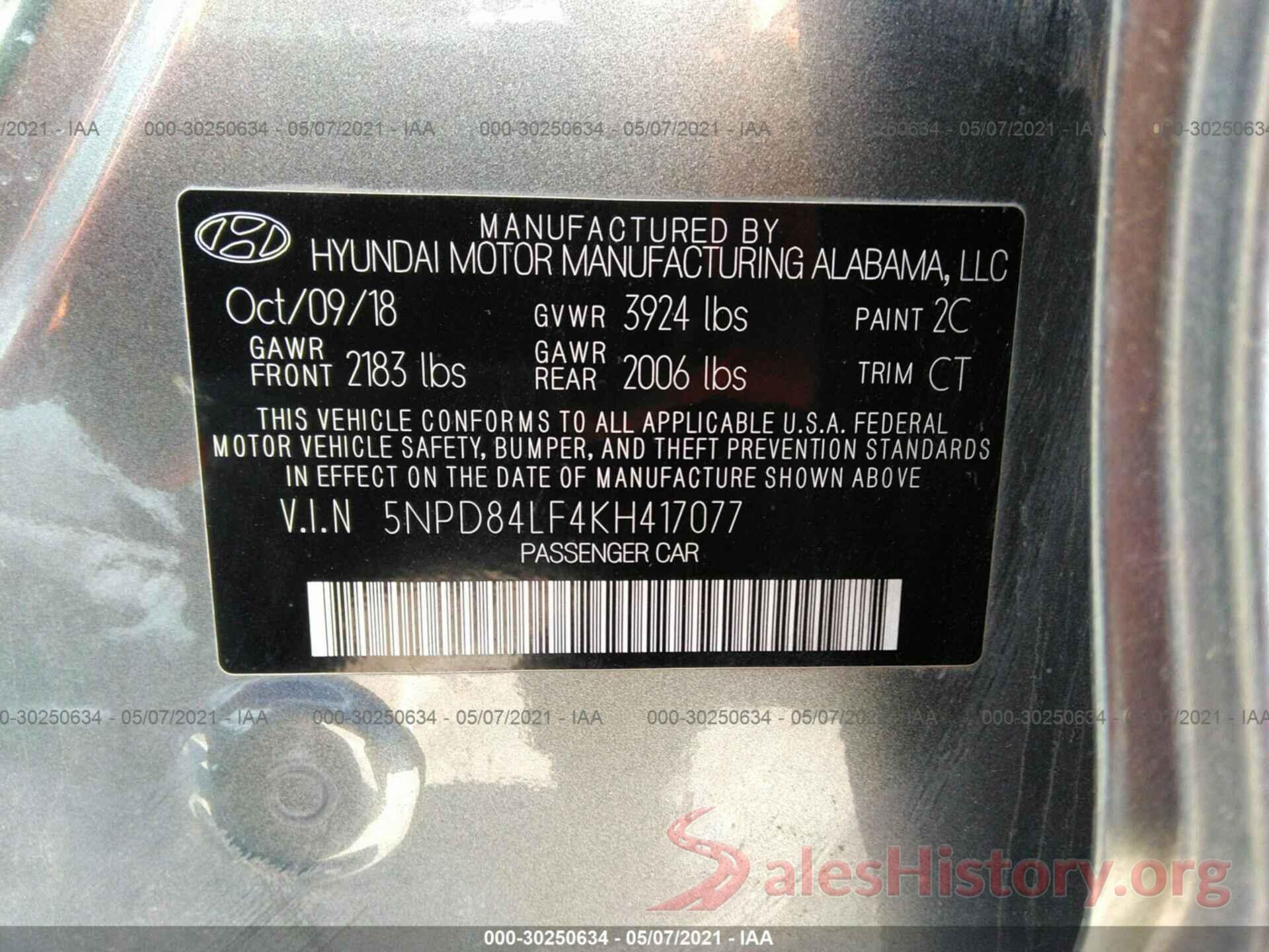 5NPD84LF4KH417077 2019 HYUNDAI ELANTRA