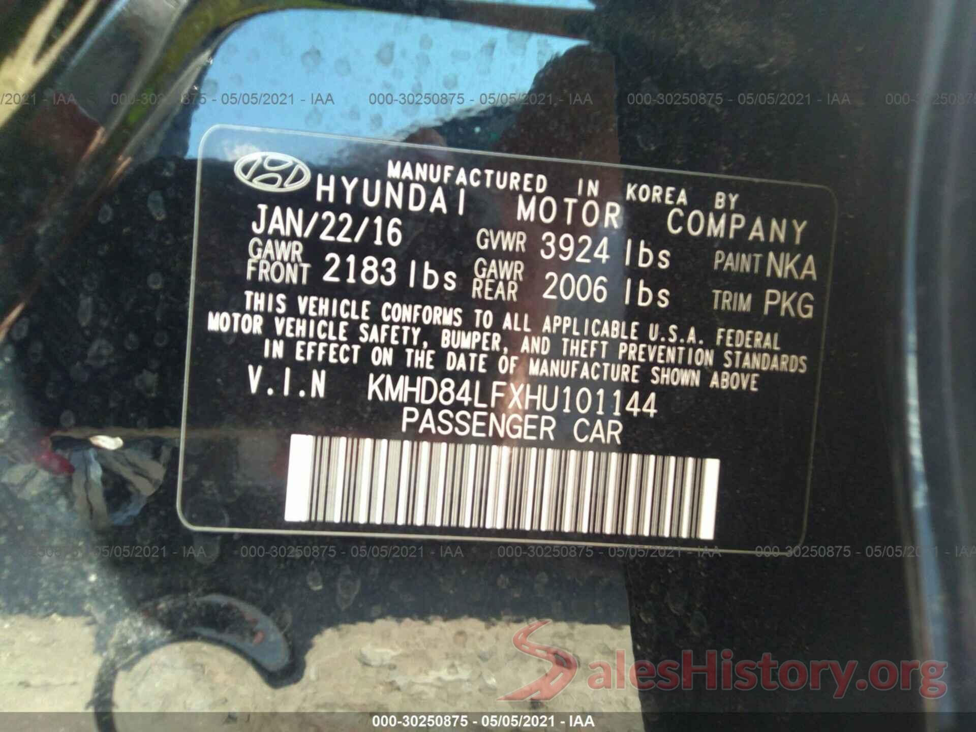 KMHD84LFXHU101144 2017 HYUNDAI ELANTRA