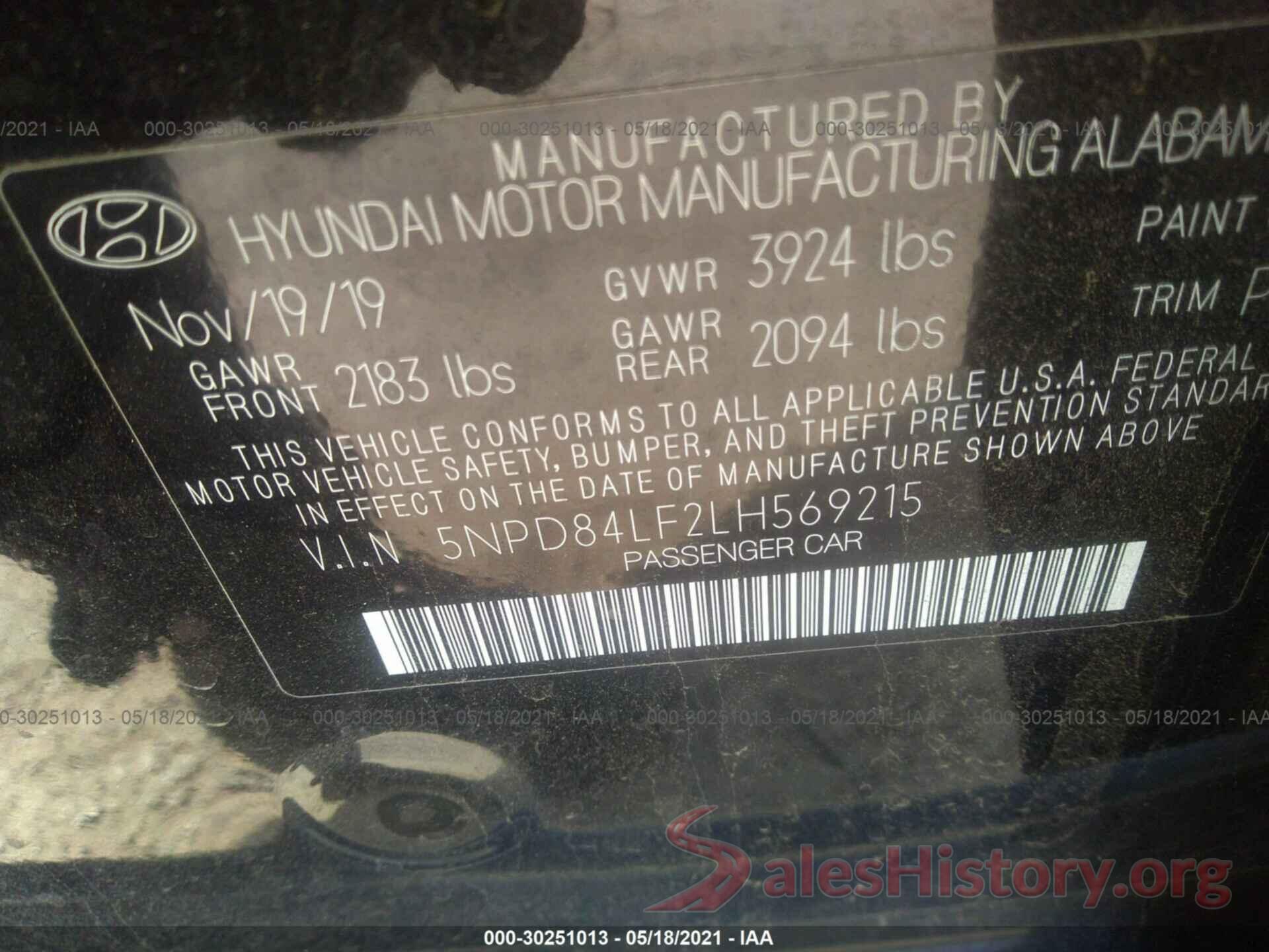 5NPD84LF2LH569215 2020 HYUNDAI ELANTRA