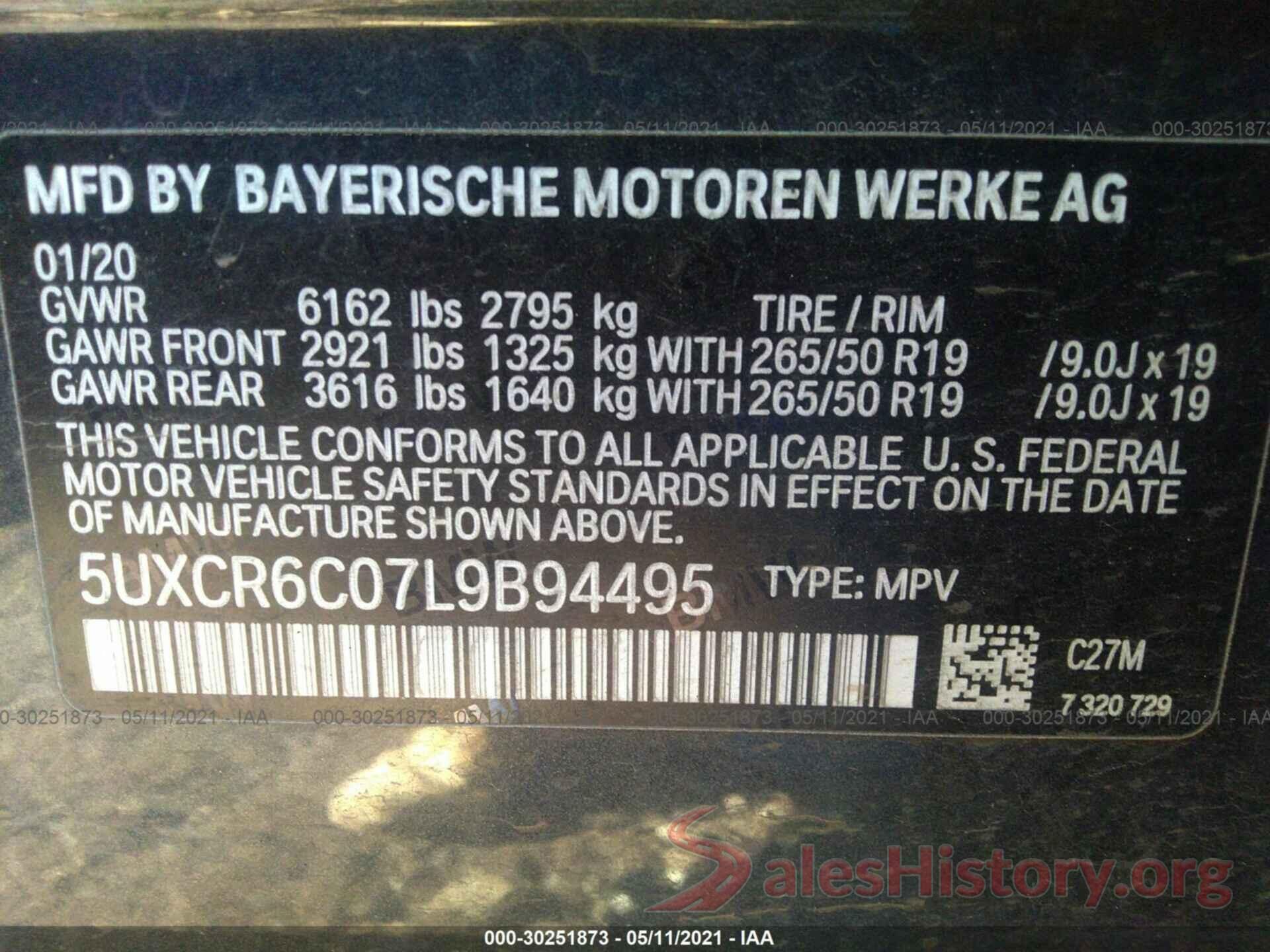 5UXCR6C07L9B94495 2020 BMW X5