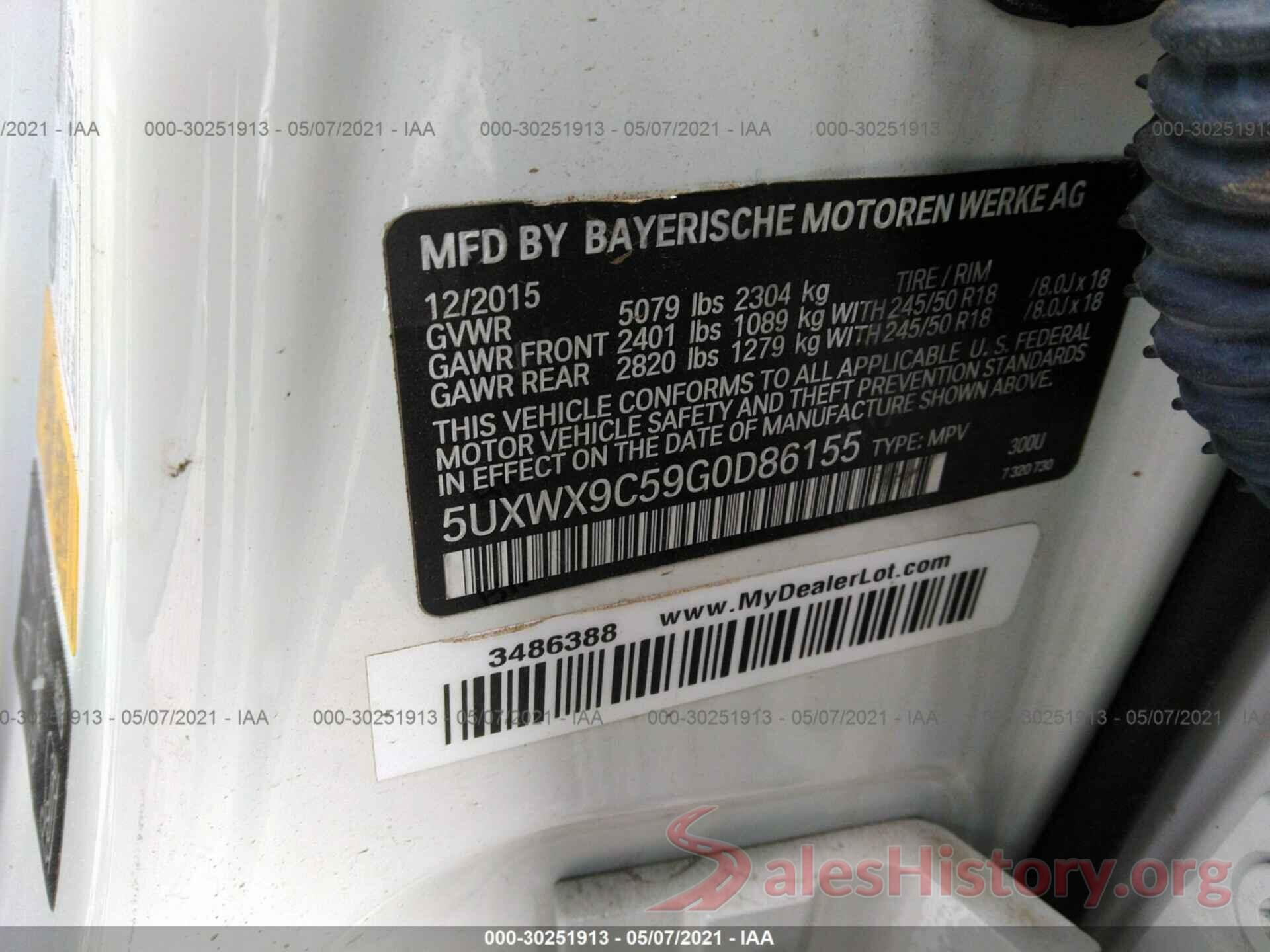 5UXWX9C59G0D86155 2016 BMW X3