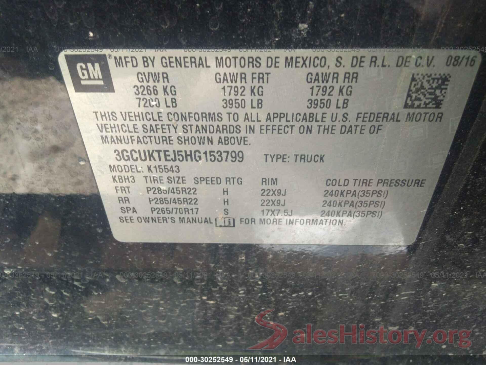 3GCUKTEJ5HG153799 2017 CHEVROLET SILVERADO 1500