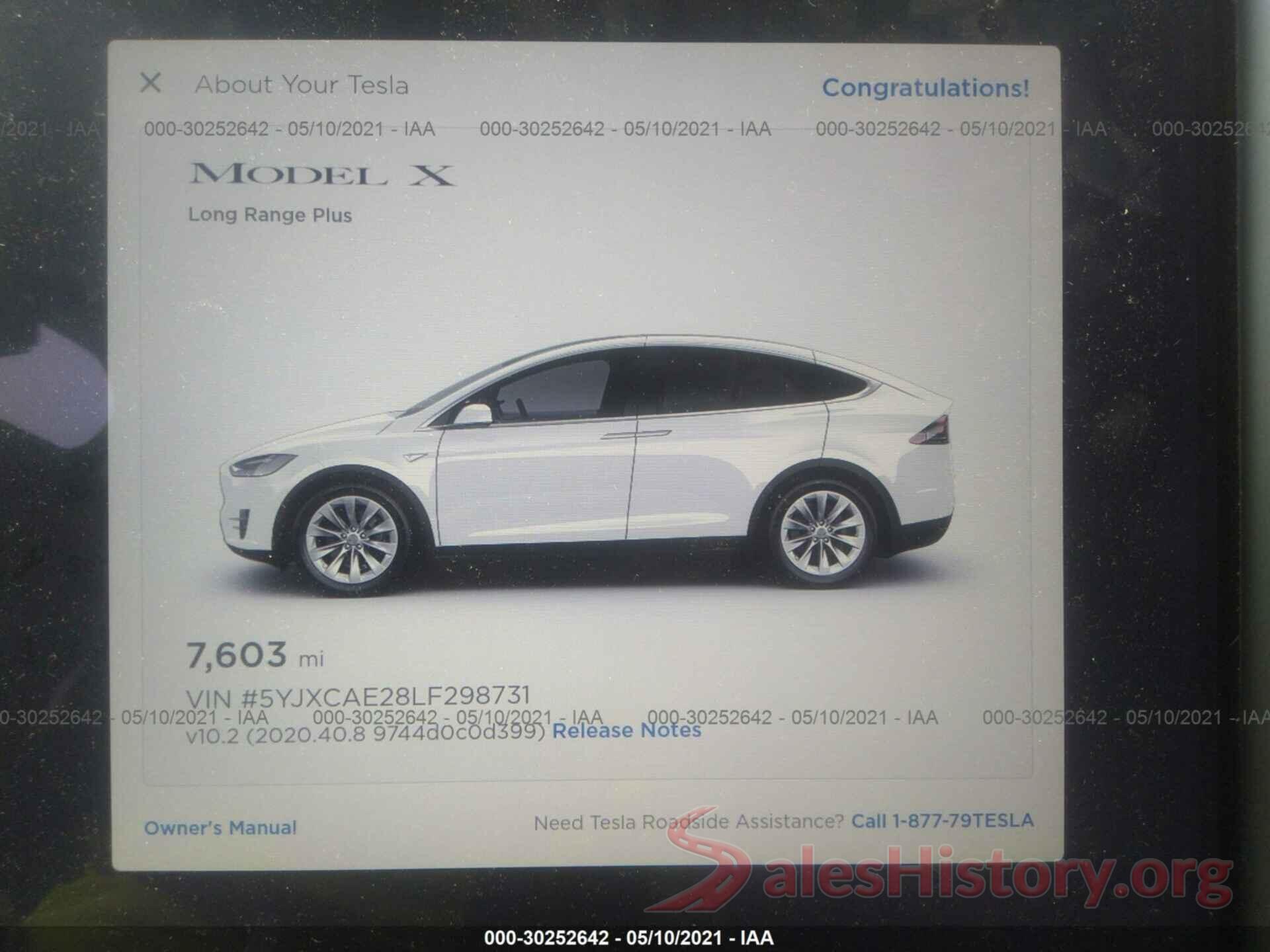 5YJXCAE28LF298731 2020 TESLA MODEL X