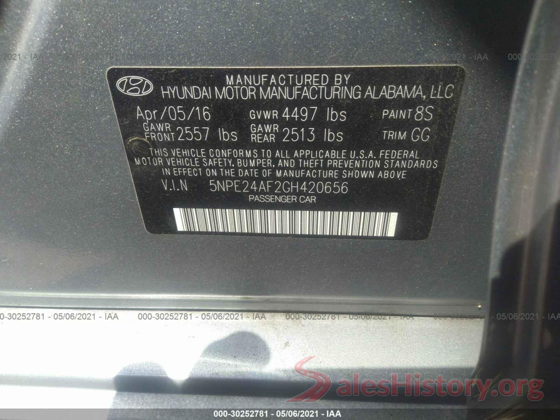 5NPE24AF2GH420656 2016 HYUNDAI SONATA