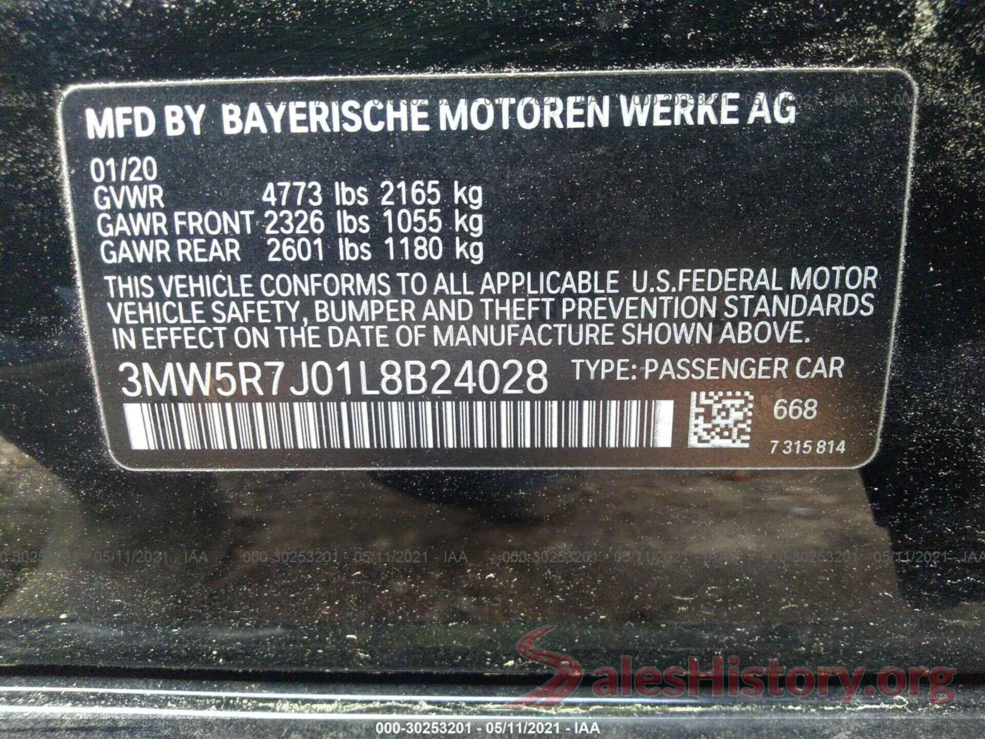 3MW5R7J01L8B24028 2020 BMW 3 SERIES