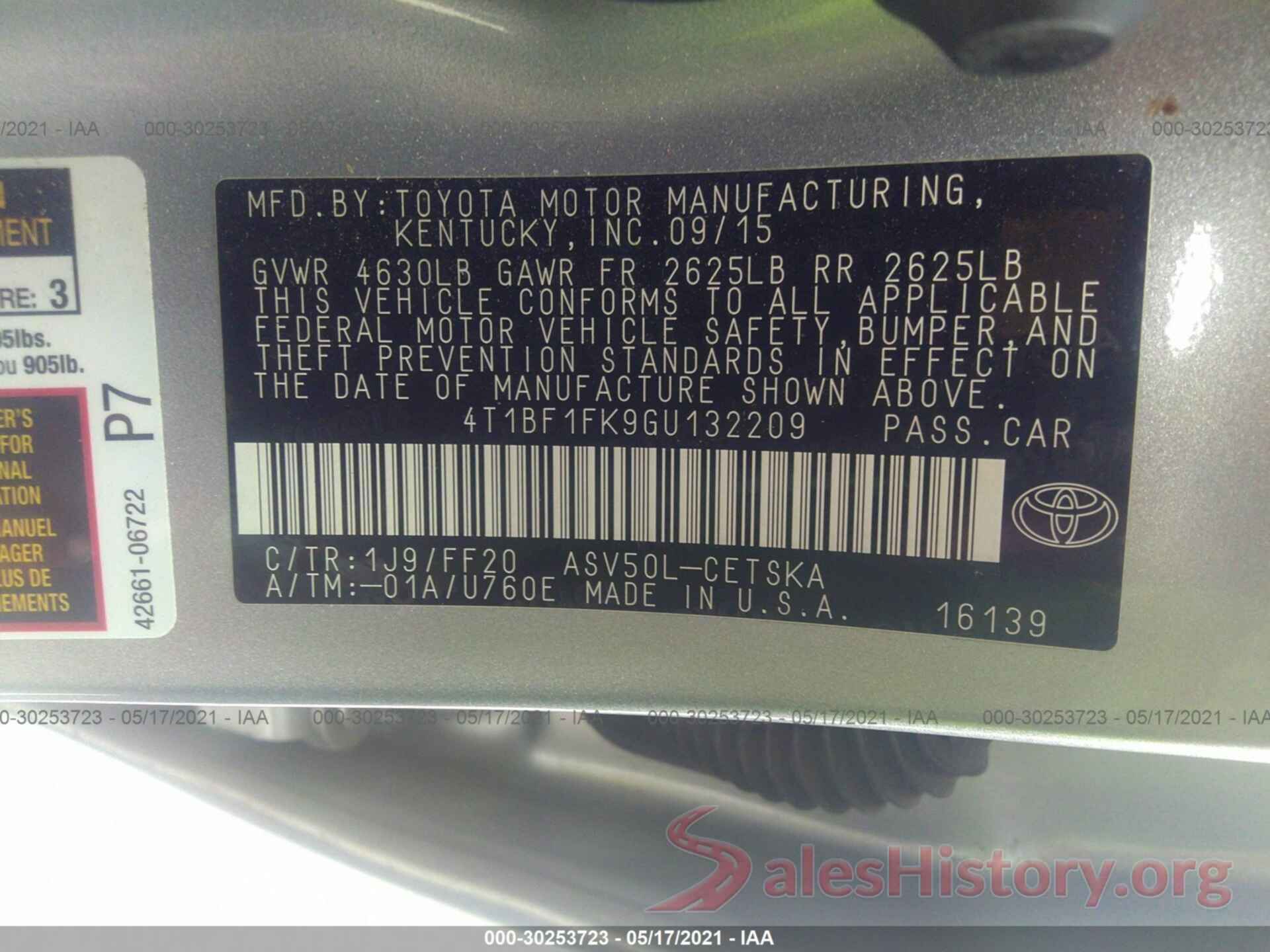 4T1BF1FK9GU132209 2016 TOYOTA CAMRY