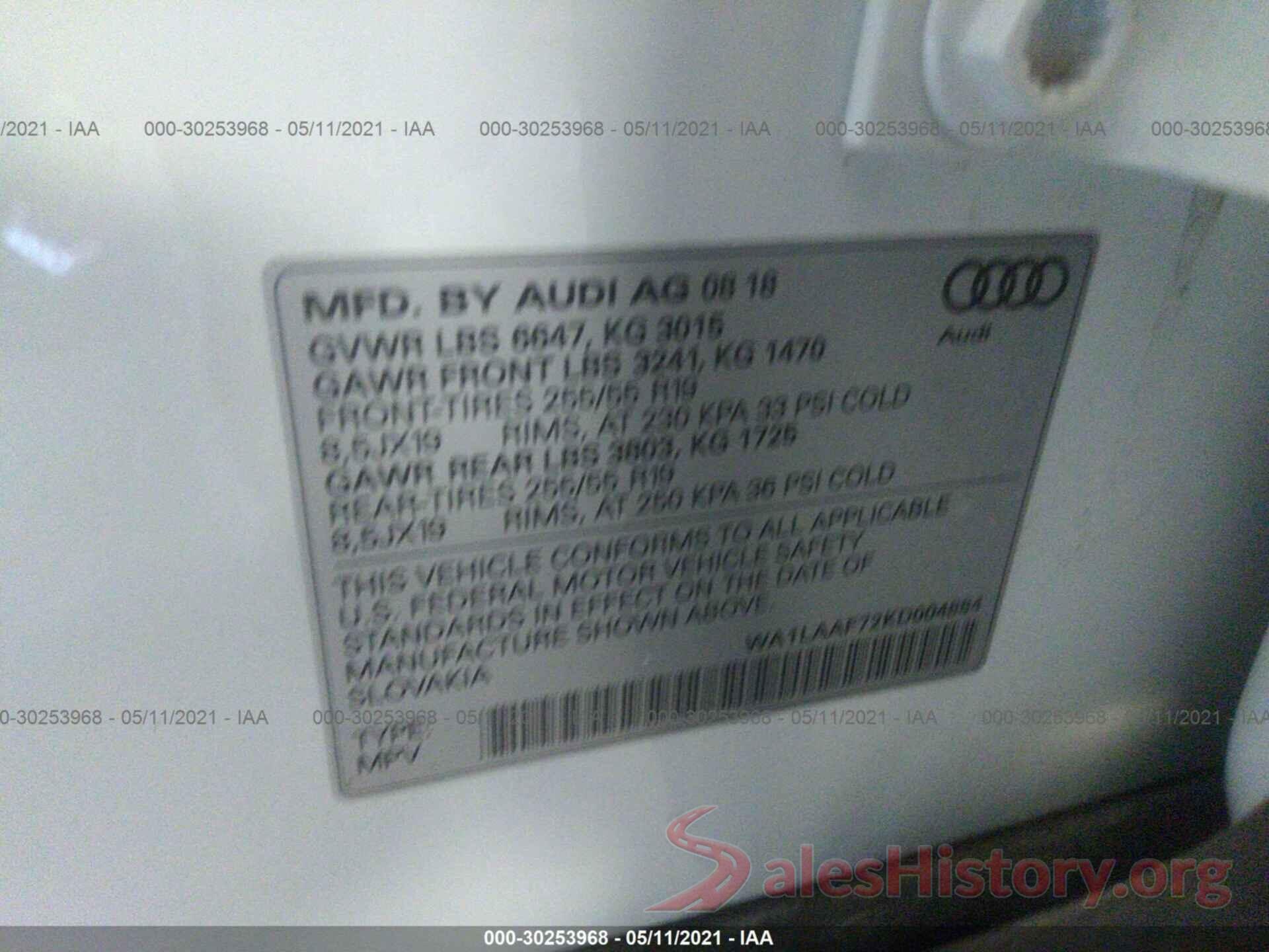 WA1LAAF72KD004884 2019 AUDI Q7