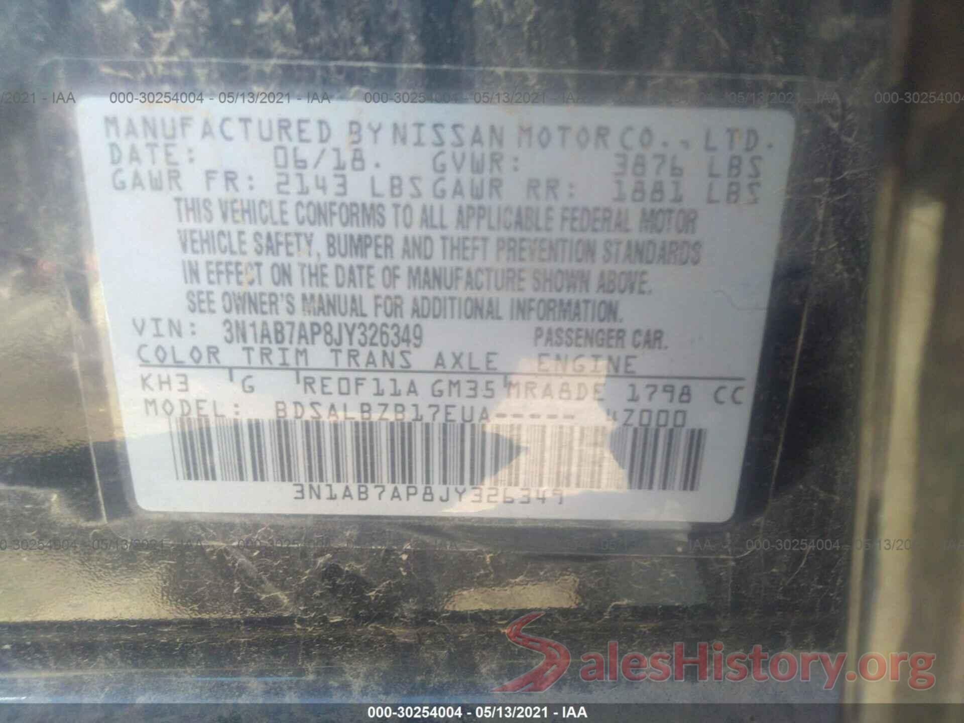 3N1AB7AP8JY326349 2018 NISSAN SENTRA